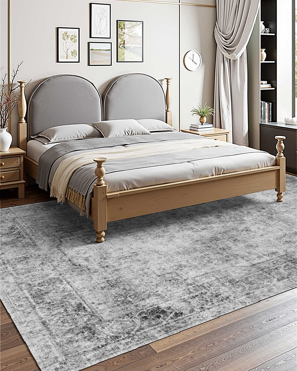 Area Rug, 2743.2 x 3658 mm Large Washable Boho Rug, Non-Slip and Tear-Resistant Soft Carpet, Pet & Child Friendly Bohemian Area Rugs, Indoor Mat for Bedroom, Living Room, Kids Room, Office, Gray