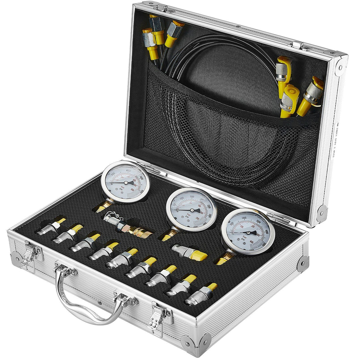 Hydraulic Pressure Test Kit, 250/400/600bar, 3 Gauges 11 Test Couplings 3 Test Hoses, Excavator Hydraulic Test Gauge Set with Portable Carrying Case for Excavator Tractors Construction Machinery