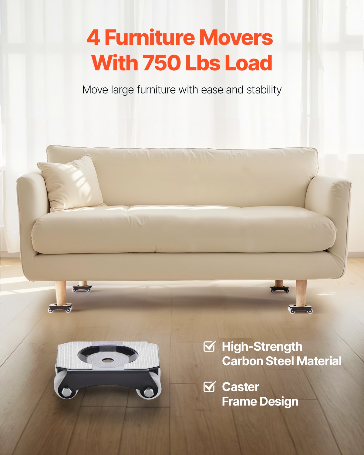 VEVOR Furniture Dolly, 150 kg Load Capacity, Heavy Duty Furniture Movers with Wheels, Carbon Steel Panel, Dual-Row & Eight-Wheel Structure, Furniture Lift Slider Tool Set for Appliances, Sofa, Fridge