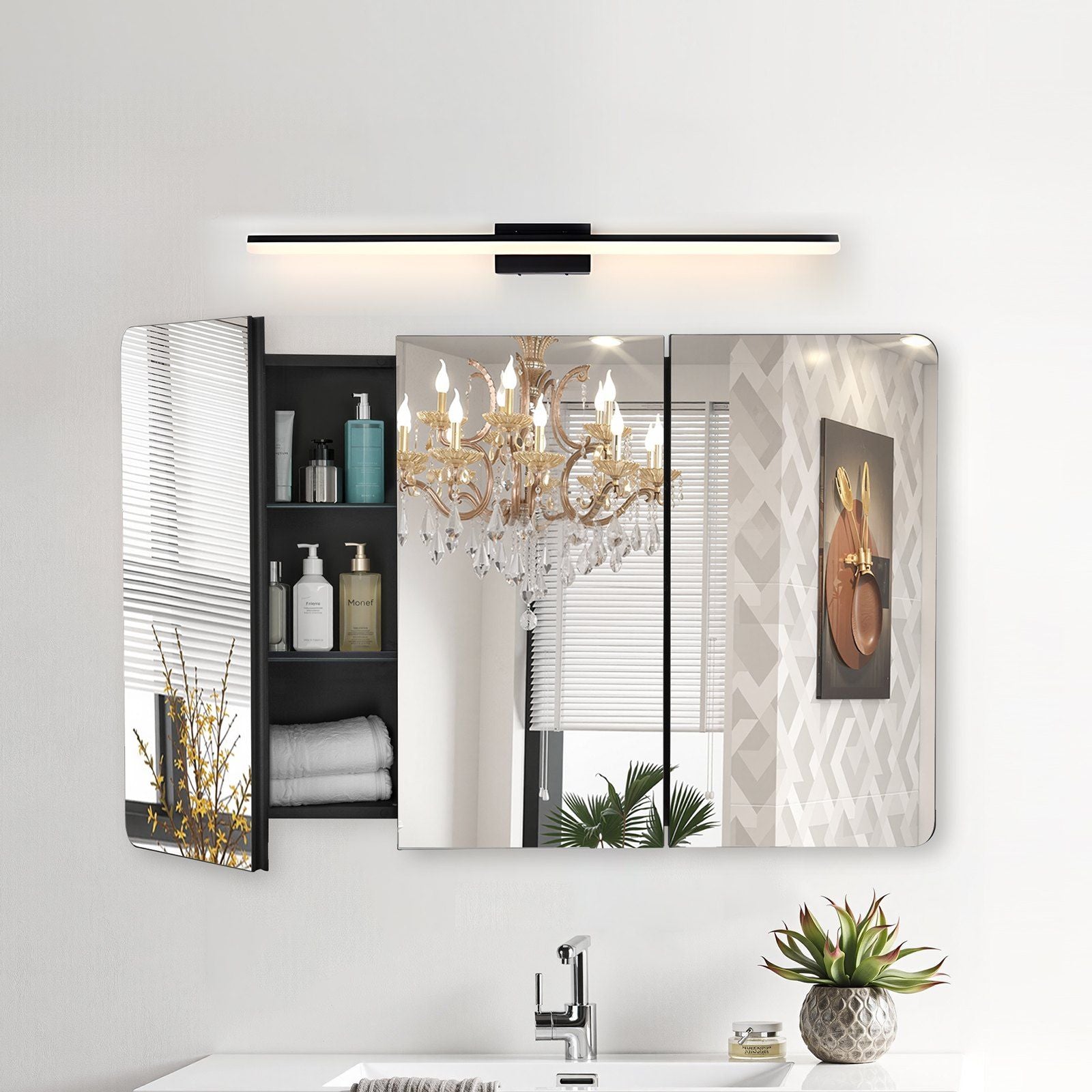 Medicine Cabinet, 25.5 x 40 inch, Medicine Cabinet for Bathroom with Mirror,  Aluminum Frame Bathroom Wall Cabinet, 4-layer Adjustable Shelves, Recessed & Wall-mounted Installation