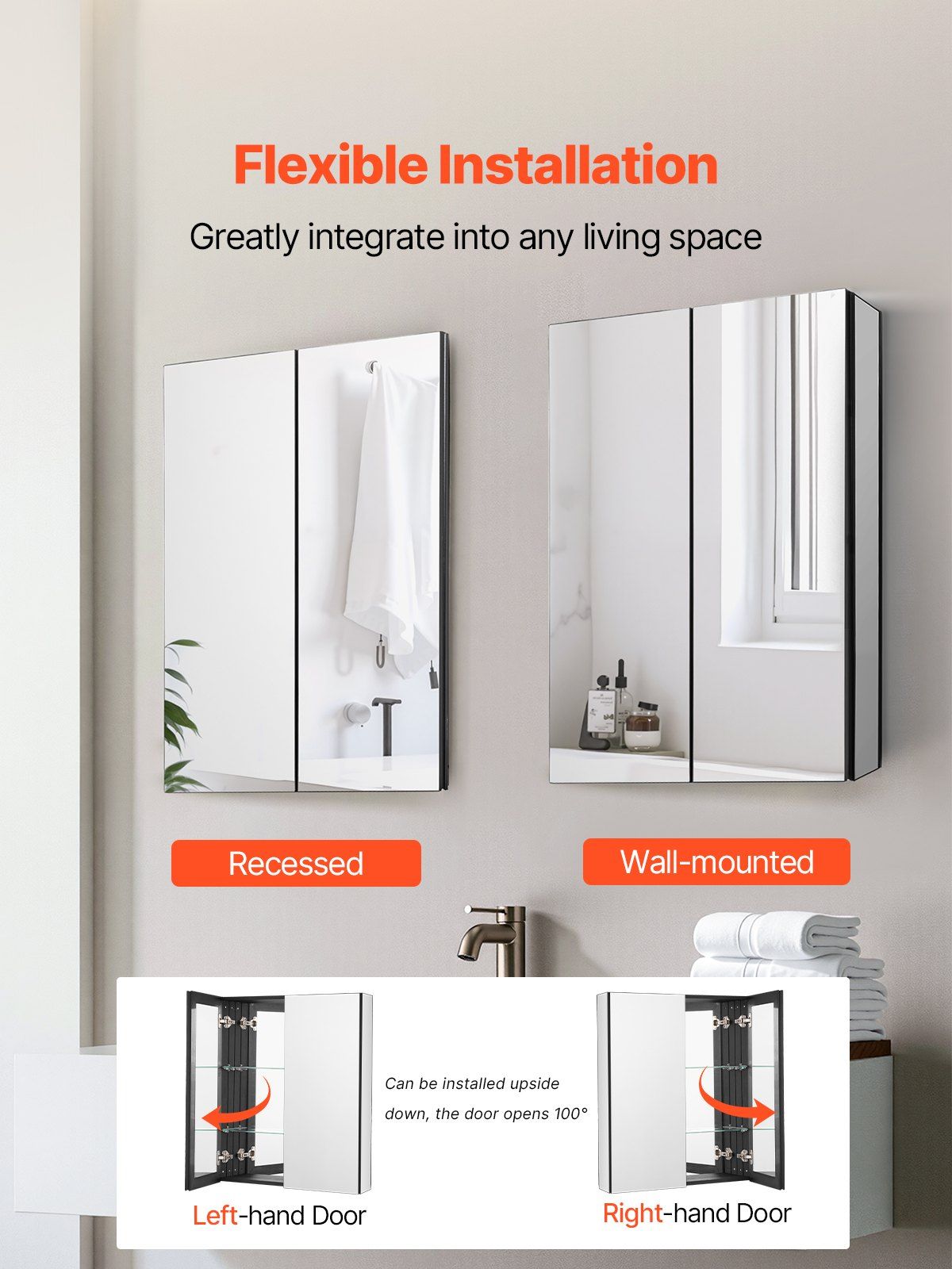Medicine Cabinet, 26 x 30 inch, Medicine Cabinet for Bathroom with Mirror,  Aluminum Frame Bathroom Wall Cabinet, 2-layer Adjustable Shelves, Recessed & Wall-mounted Installation