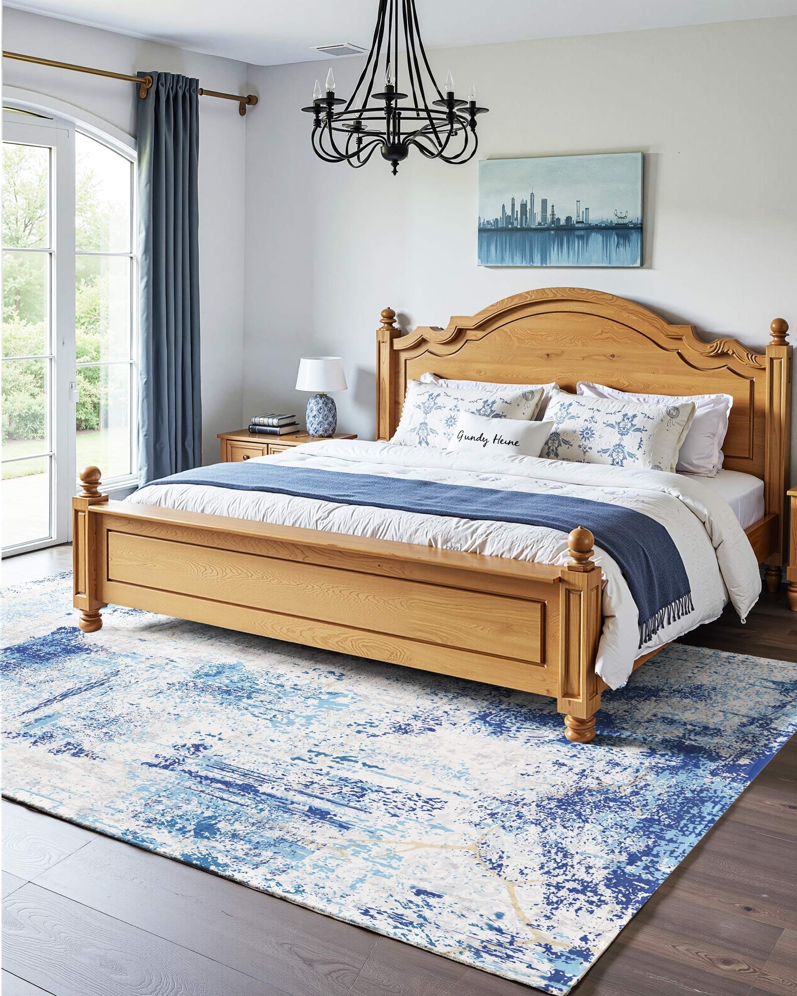 VEVOR Area Rug, 1524x2133.6mm Large Washable Rug, Non-Slip and Tear-Resistant Soft Carpet, Pet & Child Friendly Modern Area Rugs, Indoor Mat for Bedroom, Office, Living Room, Kids Room, Entryway, Blue