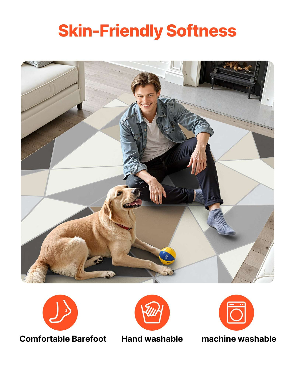 VEVOR Area Rug, 1524x2133.6mm Large Washable Rug, Non-Slip Tear-Resistant Soft Carpet, Pet & Child Friendly Modern Area Rugs, Indoor Mat for Bedroom, Living Room, Kids Room, Entryway, Charcoal Gray