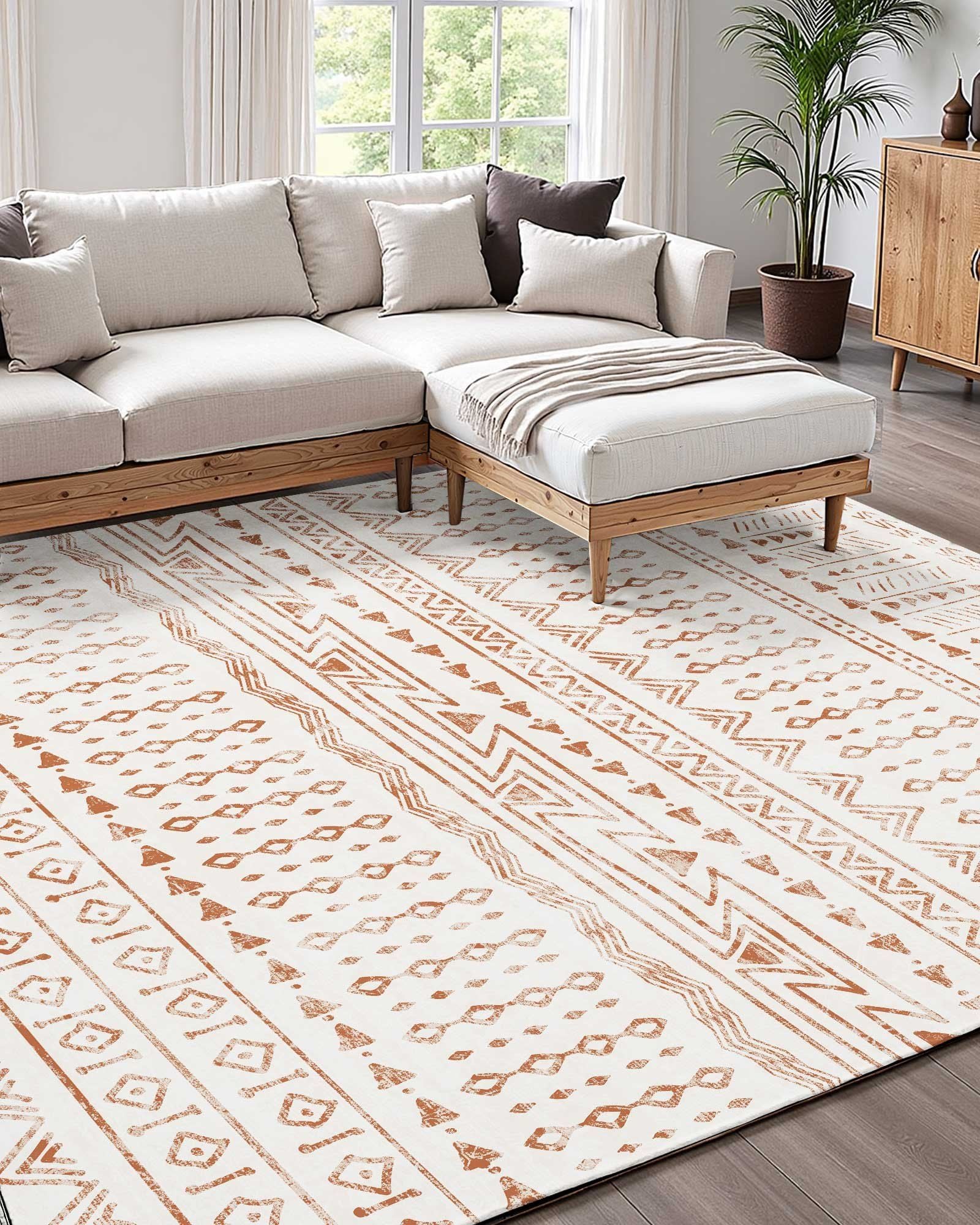 Area Rug, 1828.8x2743.2mm Large Washable Rug, Non-Slip Tear-Resistant Soft Carpet, Pet & Child Friendly Modern Area Rugs, Indoor Mat for Bedroom, Office, Living Room, Kids Room, Entryway, Beige