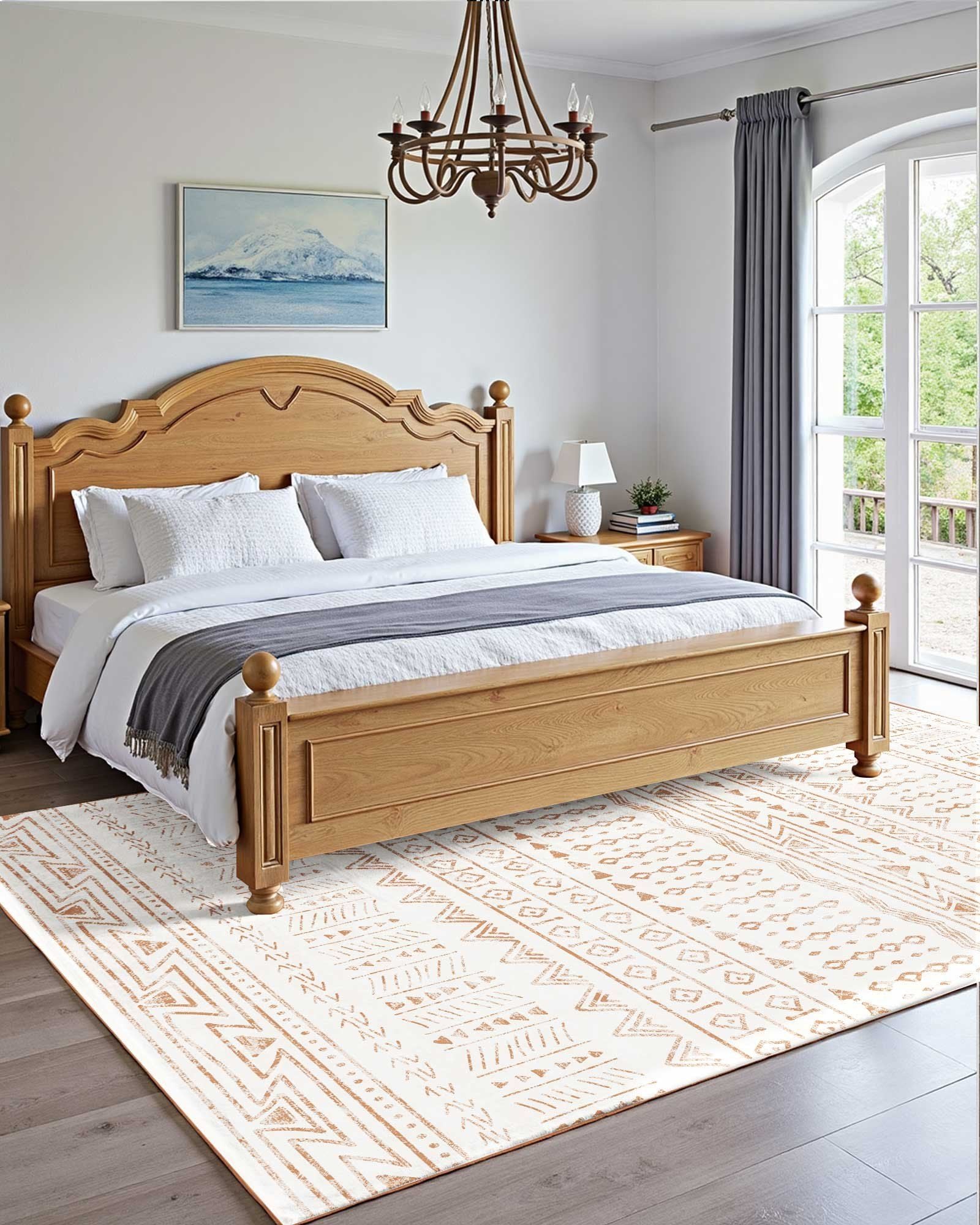 Area Rug, 1828.8x2743.2mm Large Washable Rug, Non-Slip Tear-Resistant Soft Carpet, Pet & Child Friendly Modern Area Rugs, Indoor Mat for Bedroom, Office, Living Room, Kids Room, Entryway, Beige