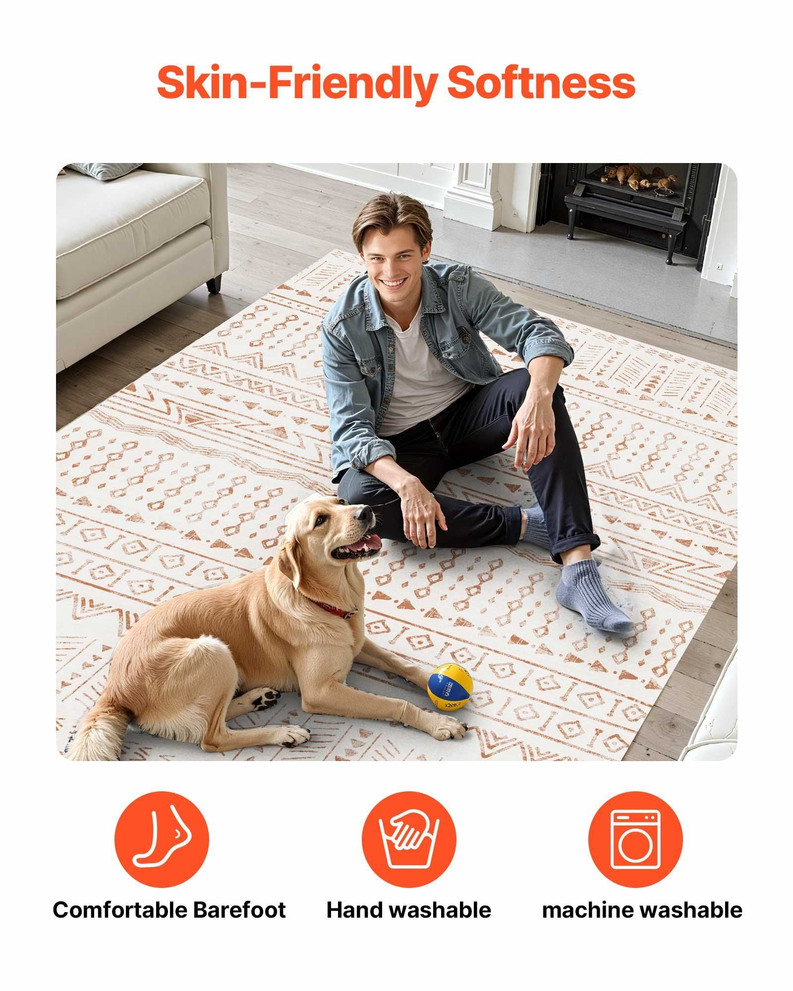 Area Rug, 1828.8x2743.2mm Large Washable Rug, Non-Slip Tear-Resistant Soft Carpet, Pet & Child Friendly Modern Area Rugs, Indoor Mat for Bedroom, Office, Living Room, Kids Room, Entryway, Beige