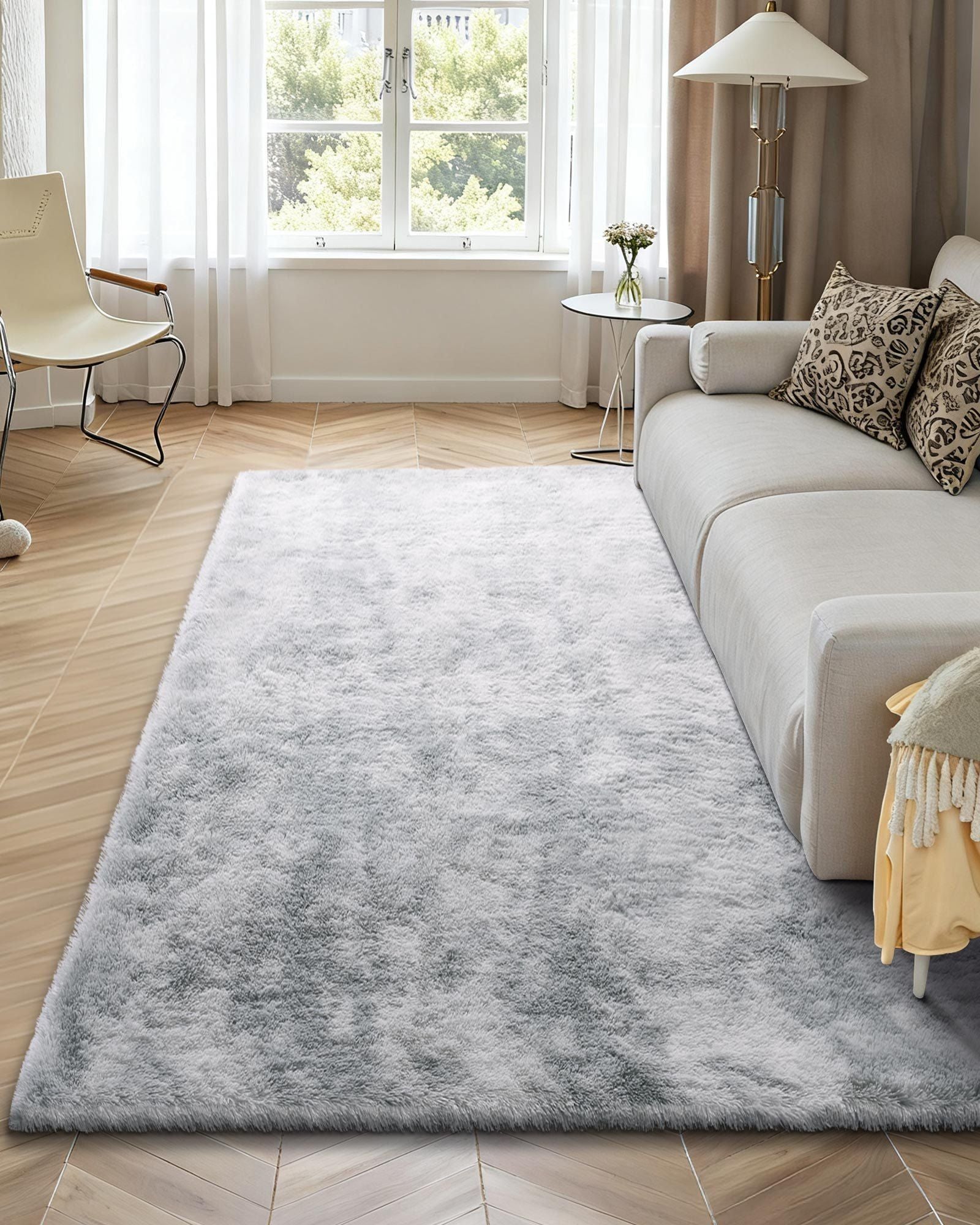 Indoor Plush Area Rugs, 1.83x2.74 m Soft Plush Carpet, FFurry Shag Area Rugs for Living Room, Bedroom, Modern Home Decor Aesthetic Long-Pile Rug, Non-Shedding, Slip-Resistant, Tie-Dye Light Gray