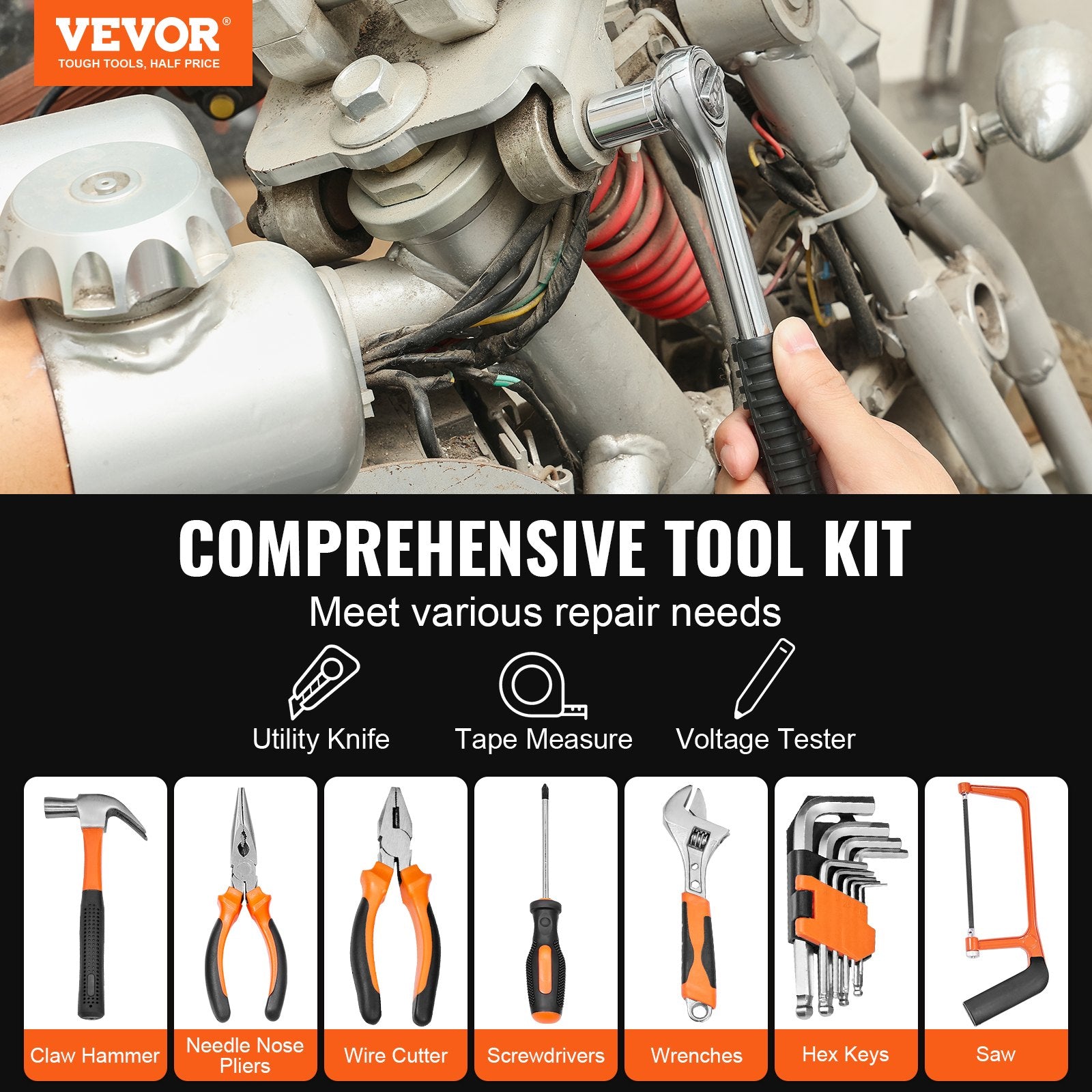 VEVOR Tool Kit 216 Piece General Household Hand Tool Set with Portable Tool Case