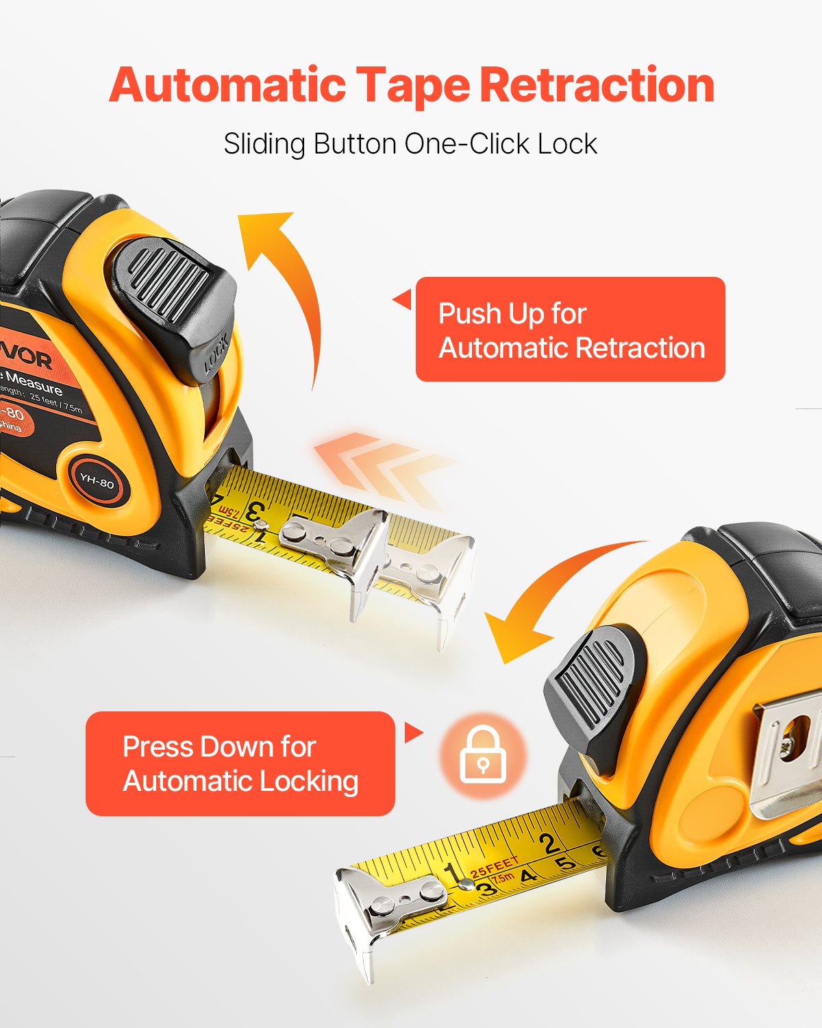 VEVOR Tape Measure 7620mm Retractable Imperial Metric for Decoration