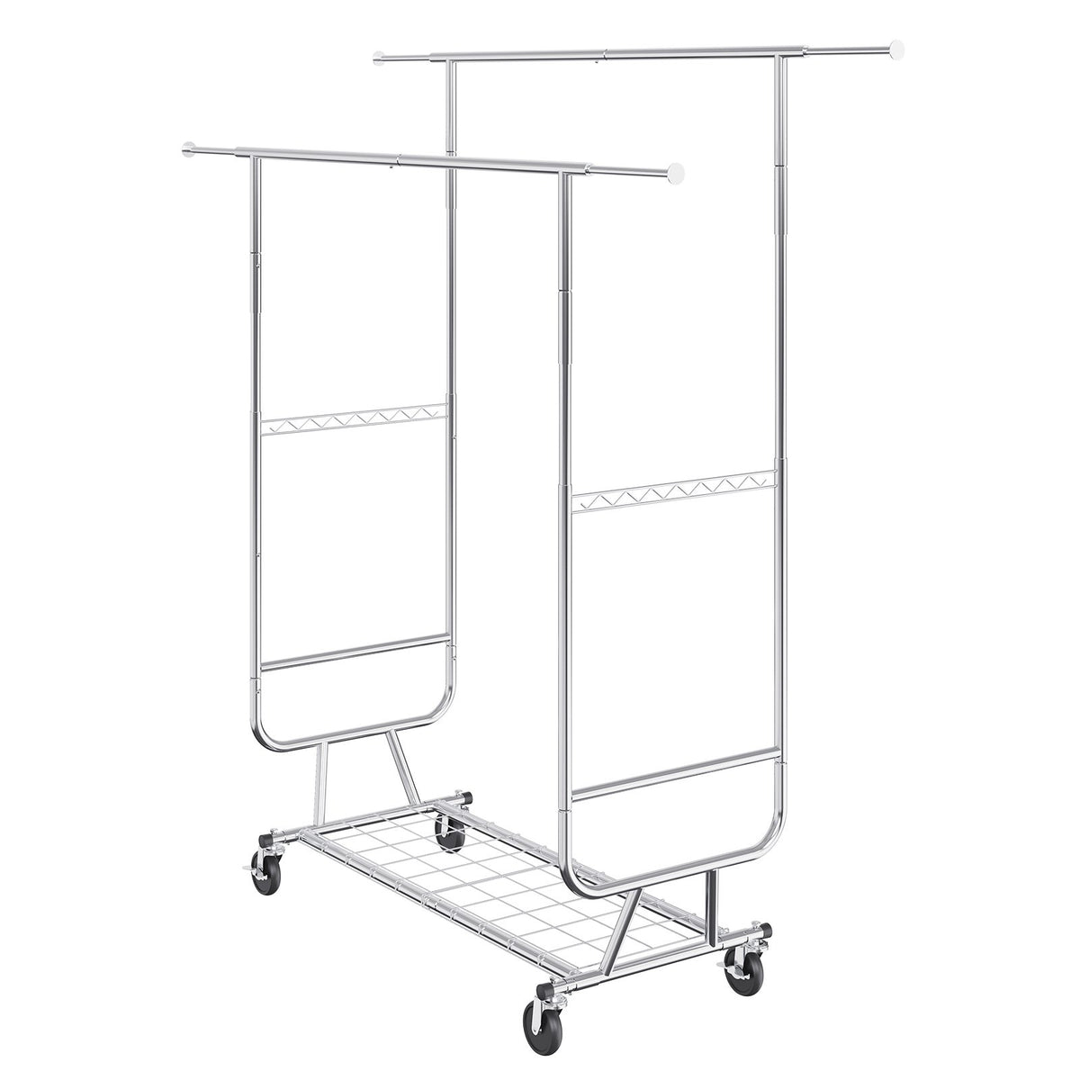 VEVOR Heavy Duty Clothes Rack, Double Hanging Rod Clothing Garment Rack for Hanging Clothes, Adjustable Height and Extendable Length Clothing Rack with Bottom Storage Area, 272 KG Load Capacity