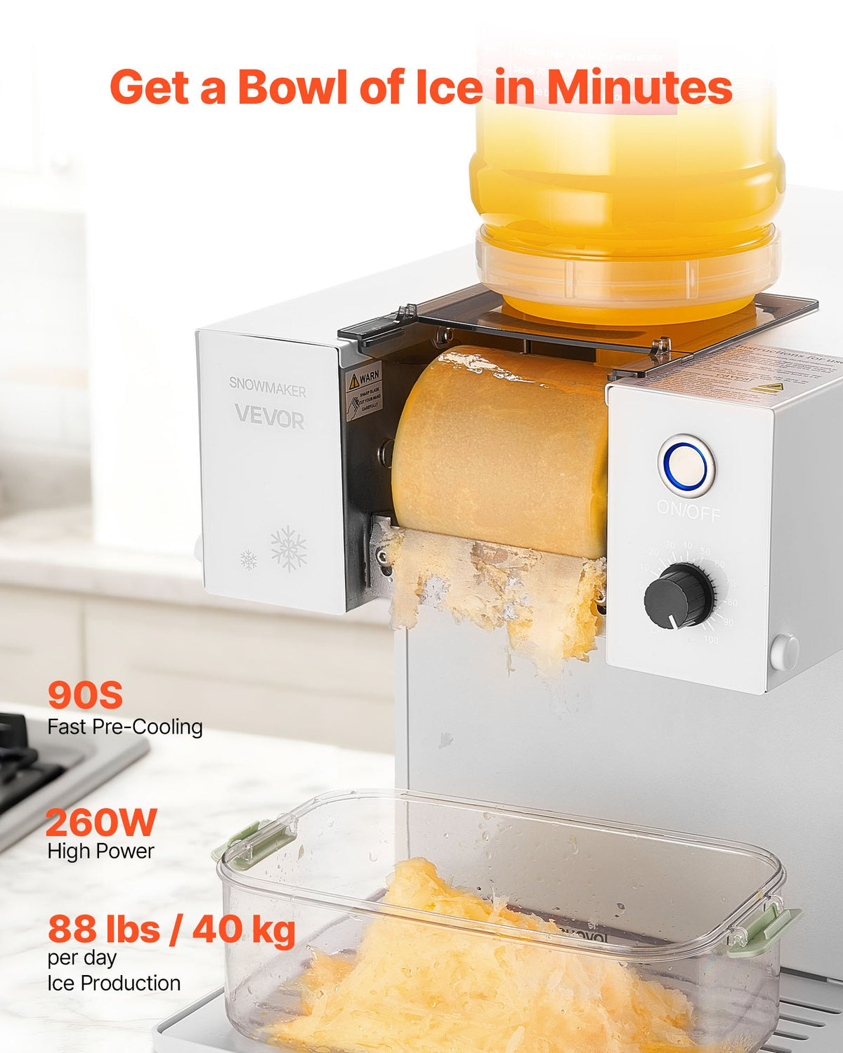 VEVOR Snowflake Ice Machine, 40KG/24H Snowflake Ice Maker, Ice-Shaver Machine with Stainless Steel Blade, Electric Snow Cone Maker with 1.8L Tank, 90S Fast Pre-Cooling, for Home & Small Gatherings