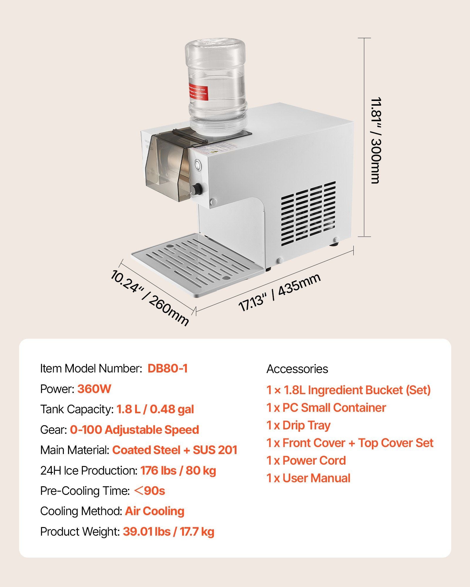 Snowflake Ice Machine, 80KG/24H Snowflake Ice Maker, Ice-Shaver Machine with Stainless Steel Blade, Electric Snow Cone Maker with 1.8L Tank, 90S Fast Pre-Cooling, for Home & Small Gatherings