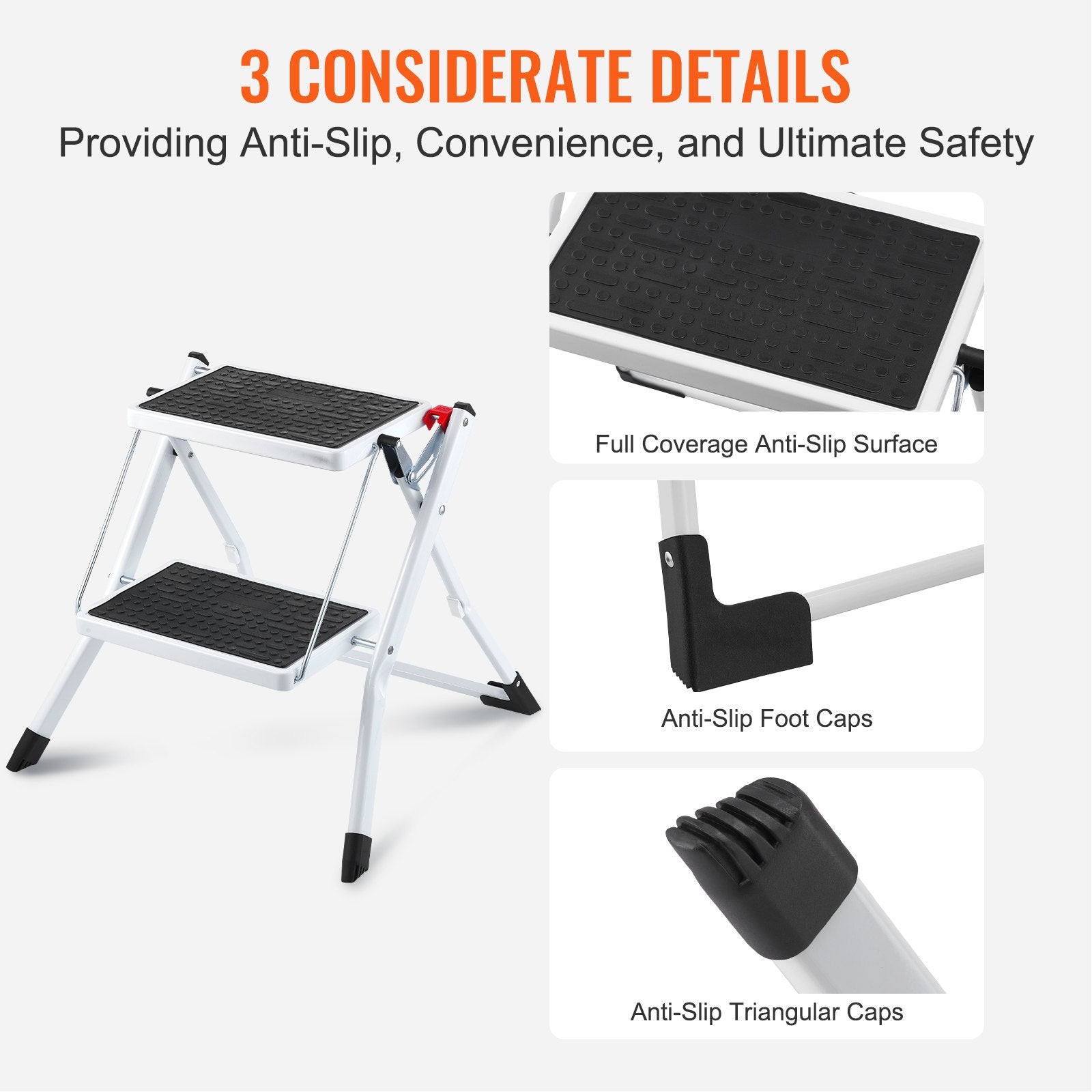 VEVOR Step Ladder 2-Step 150kg Capacity, Ergonomic Folding Steel Step Stool with Wide Anti-Slip Pedal, Sturdy Step Stool for Adults Toddlers, Multi-Use for Household, Kitchen, Office, RVs
