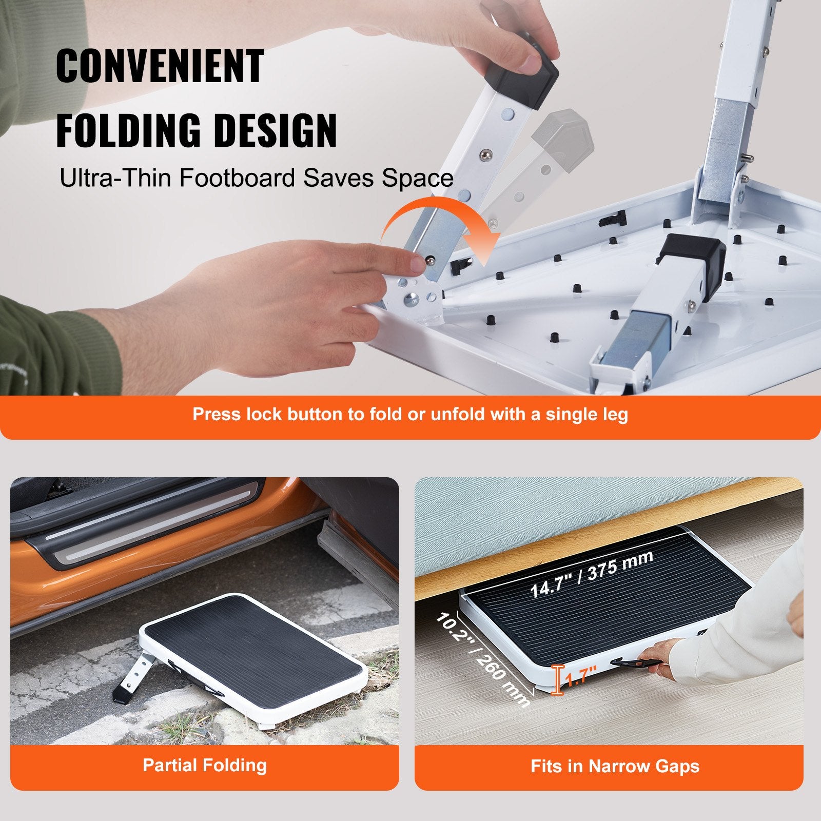 VEVOR Step Stool 1-Step 150KG Capacity, Folding Steel Step Ladder 3 Adjustable Height, Portable Toddler Step Stools for Adults, Non-Slip Sturdy Step Ladders for Office, RVs, Pets, Bathrooms,Bedrooms
