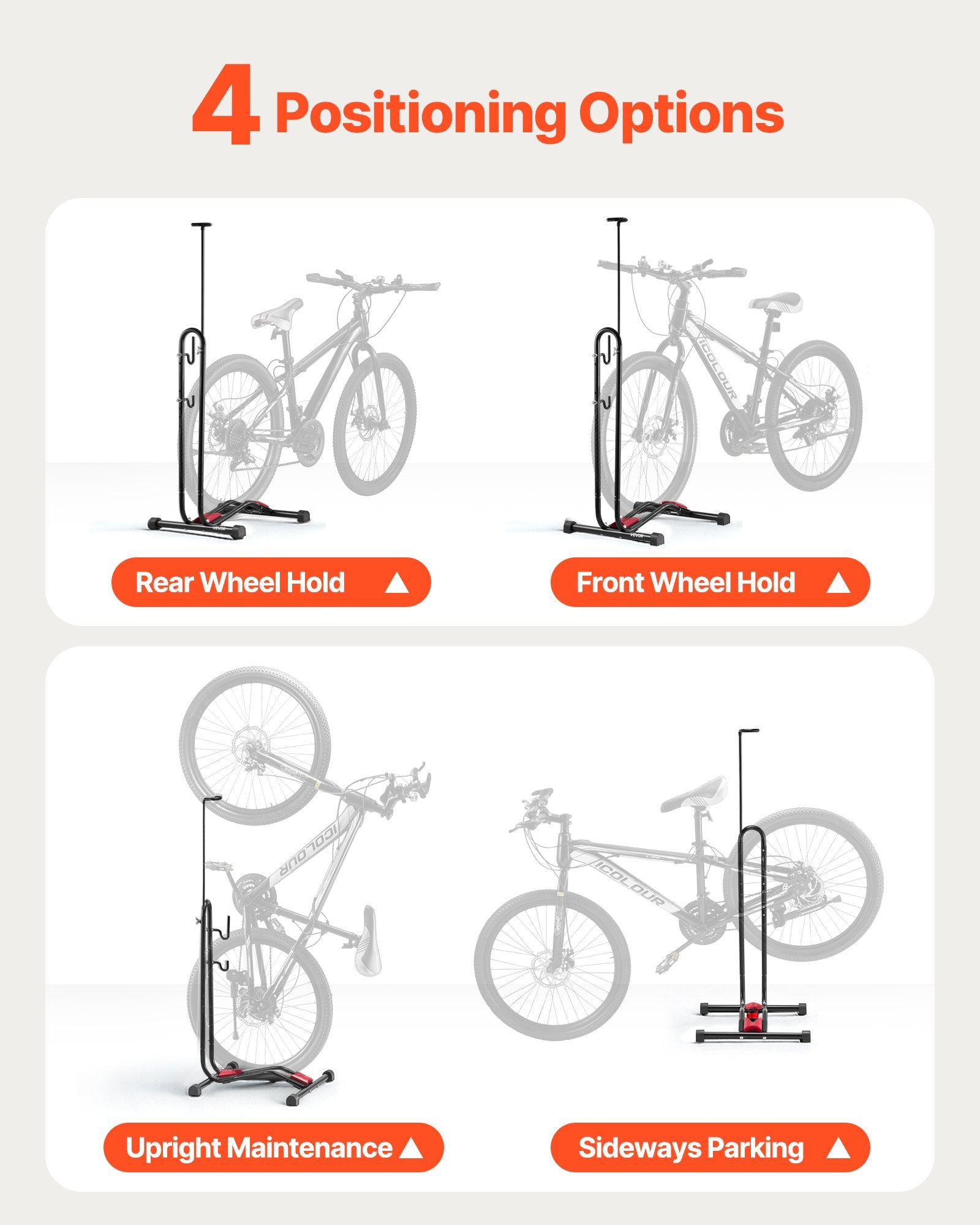 VEVOR Bike Rack, Upright Bike Stand Floor for 406.4 to 700 mm Mountain & Road Bikes, Vertical & Horizontal Bicycle Stand for Secure Parking and Storage in Garage, Truck Bed, Indoor, Outdoor, Black