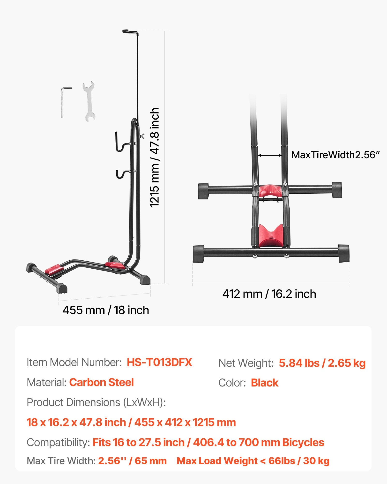 VEVOR Bike Rack, Upright Bike Stand Floor for 406.4 to 700 mm Mountain & Road Bikes, Vertical & Horizontal Bicycle Stand for Secure Parking and Storage in Garage, Truck Bed, Indoor, Outdoor, Black