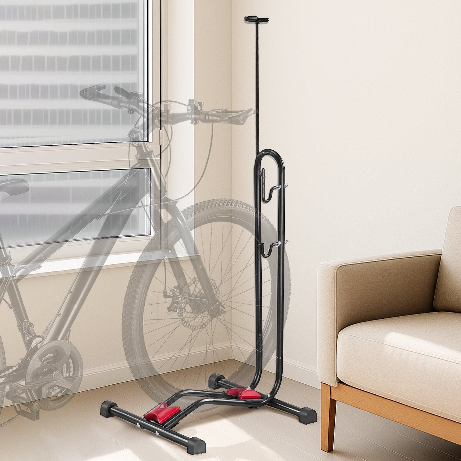 VEVOR Bike Rack, Upright Bike Stand Floor for 406.4 to 700 mm Mountain & Road Bikes, Vertical & Horizontal Bicycle Stand for Secure Parking and Storage in Garage, Truck Bed, Indoor, Outdoor, Black