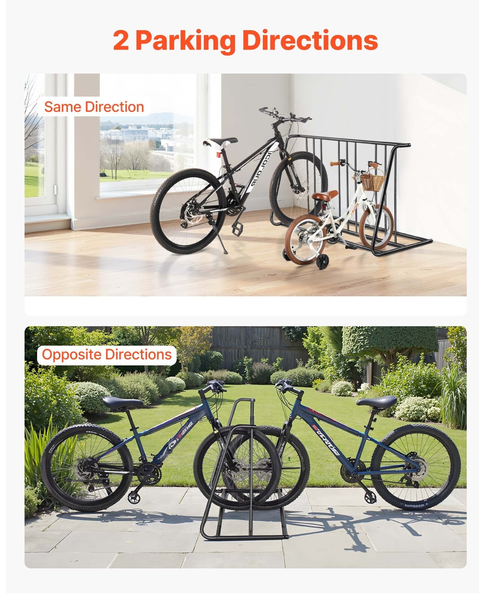 Bike Rack, Fits Tire Width 3 Inch/76.2 mm, Carbon Steel Double-Sided Grid Bike Rack Stand, Freestanding Bicycle Storage Holder for Curbside, Garage, Indoor, Outdoor Parking, 6-Bicycle Capacity