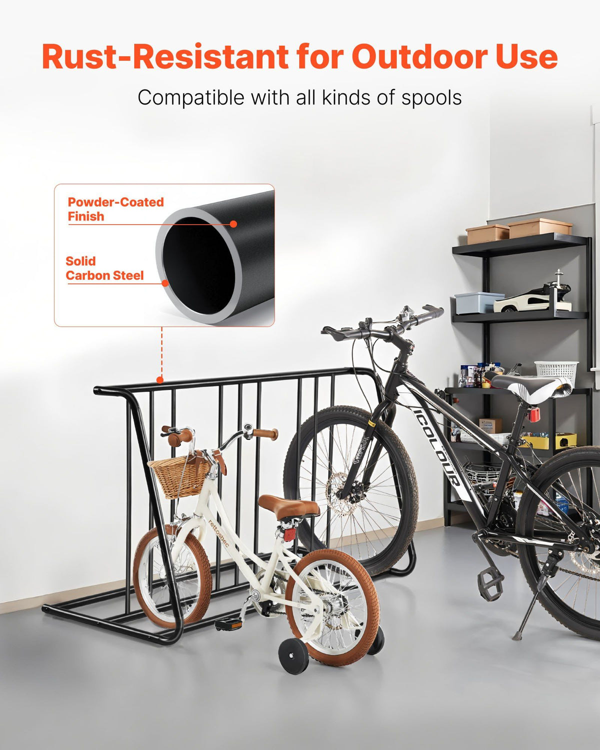 Bike Rack, Fits Tire Width 3 Inch/76.2 mm, Carbon Steel Double-Sided Grid Bike Rack Stand, Freestanding Bicycle Storage Holder for Curbside, Garage, Indoor, Outdoor Parking, 6-Bicycle Capacity
