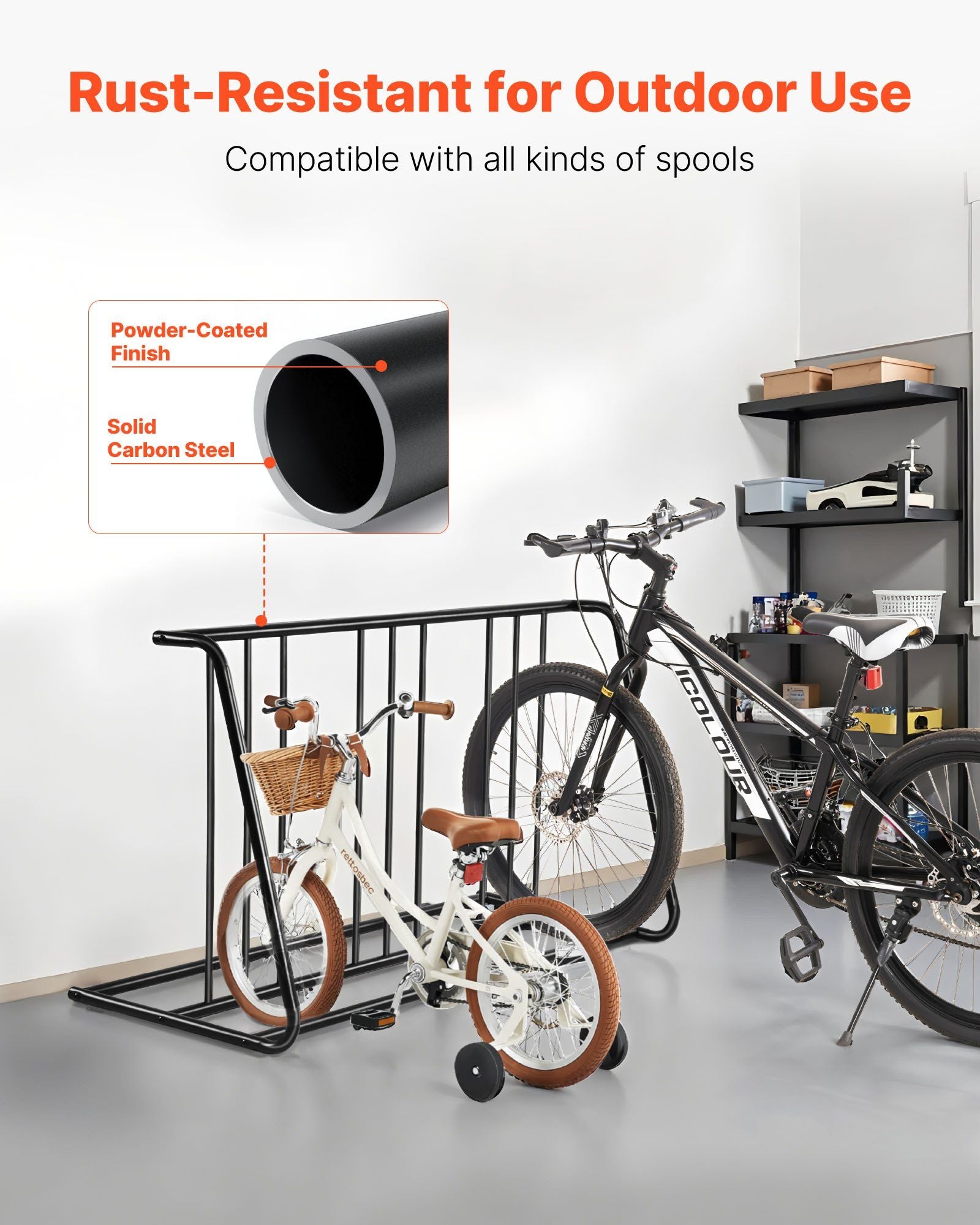 Bike Rack, Fits Tire Width 3 Inch/76.2 mm, Carbon Steel Double-Sided Grid Bike Rack Stand, Freestanding Bicycle Storage Holder for Curbside, Garage, Indoor, Outdoor Parking, 6-Bicycle Capacity