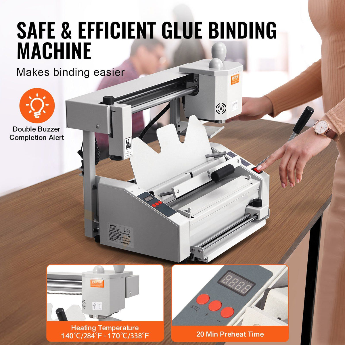 Thermal Binding Machine, 400 Sheets Capacity Hot Glue Binding Machine, Thermal Book Binder 50mm Binding Thickness A3(Short Edge)/A4/A5 Document with Milling Cutter