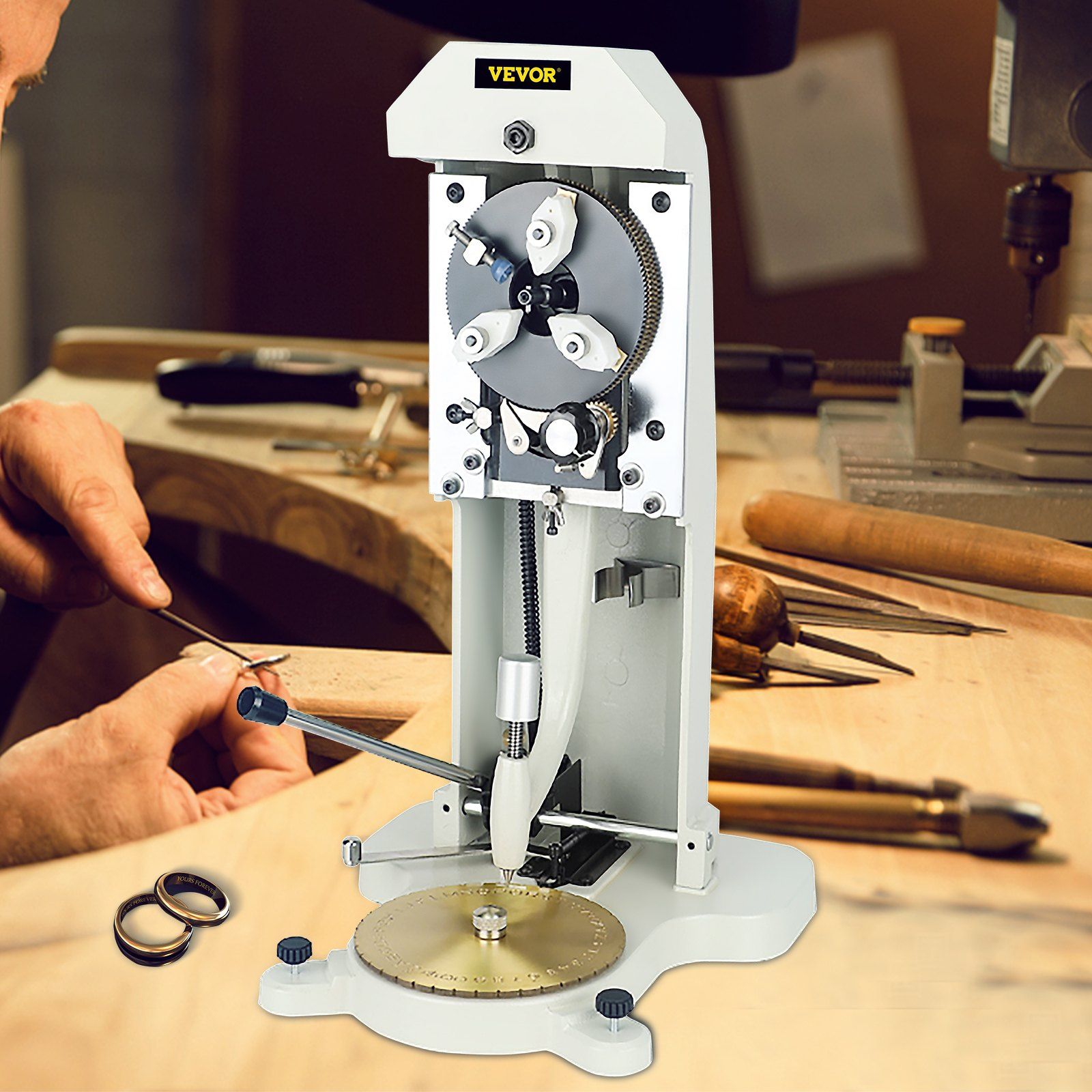 Inside Ring Engraver, Double Sided Dial Ring Engraver Stamper, 1.5mm-2.0mm Character Letter Block Ring Engraving Machine, Aluminum Alloy Body, with 3 Clamps, for Jewelry Rings Inner Engraving