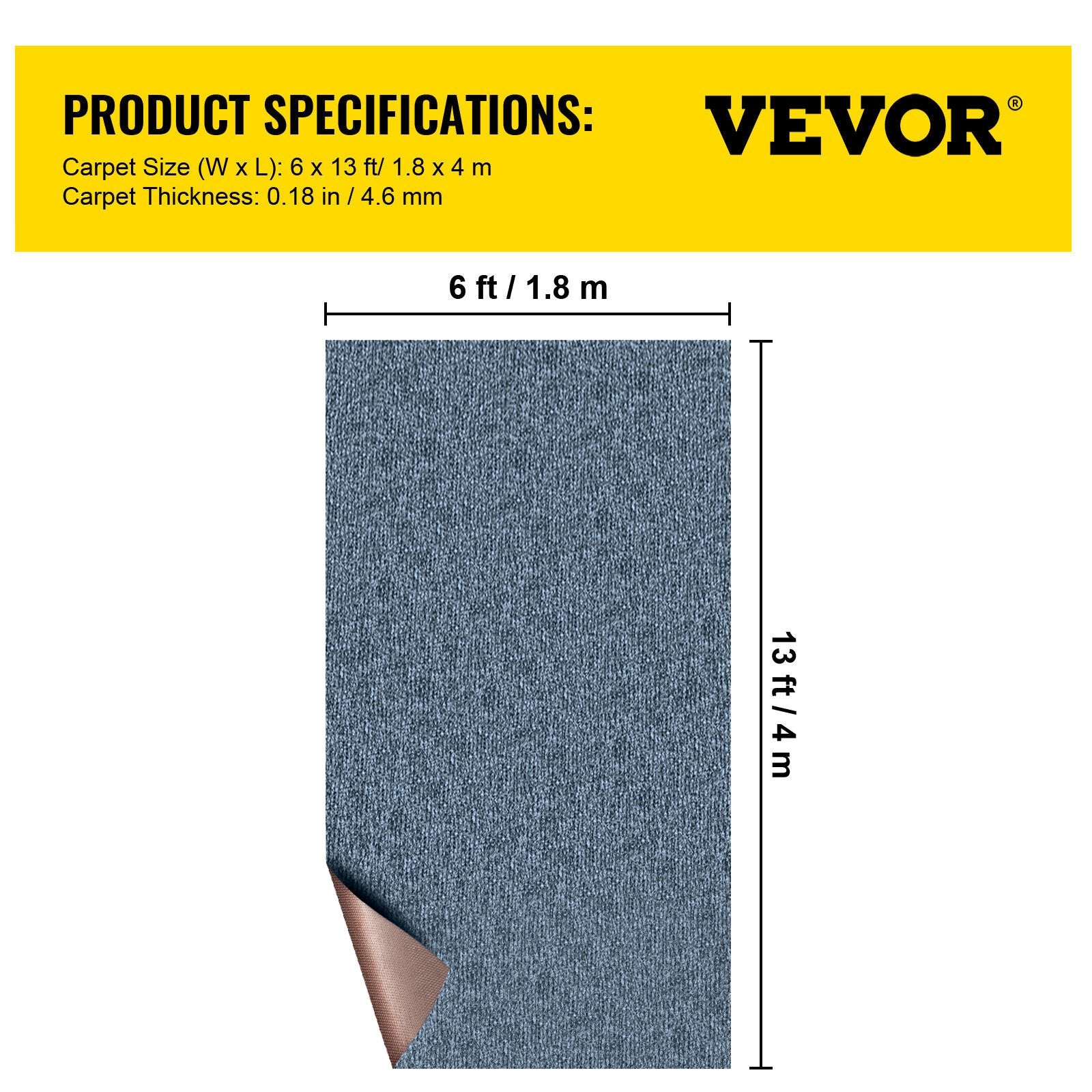 VEVOR Marine Carpet 6x13ft Boat Area Rug Roll Cutpile In/Outdoor Patio Deck Gray, 1.8x4m