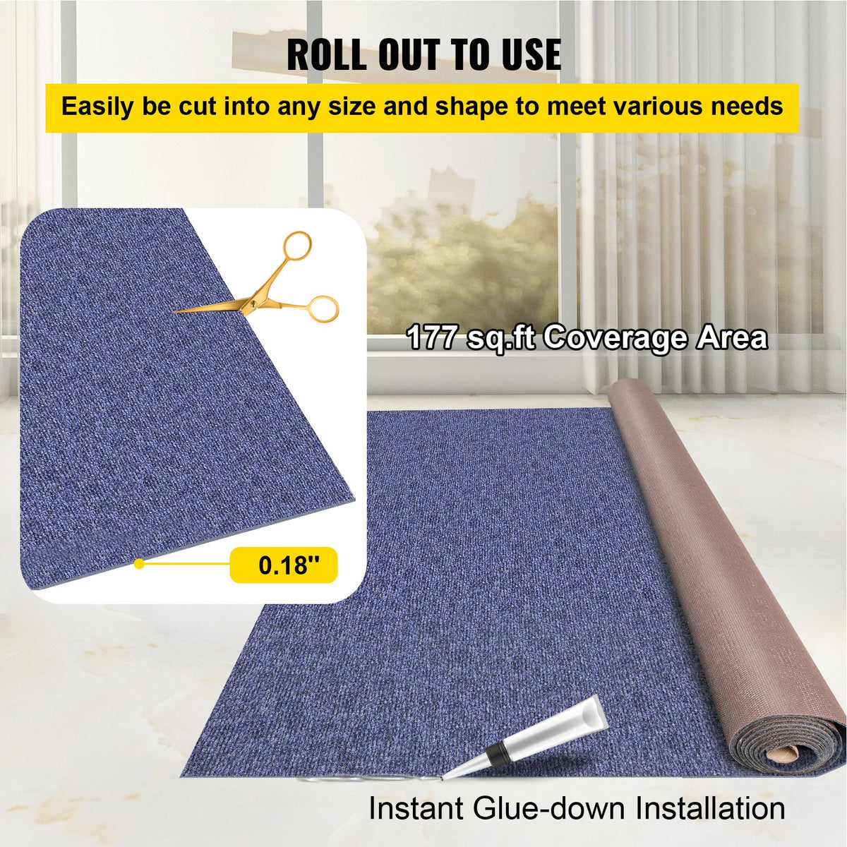 VEVOR Deep Blue Marine Carpet 6 ft x 29.5 ft Marine Carpeting Marine Grade Carpet for Boats with Waterproof Back Outdoor Rug for Patio Porch Deck Garage Outdoor Area Rug Runner Non-Slide Porch Rug, 1.8x9m