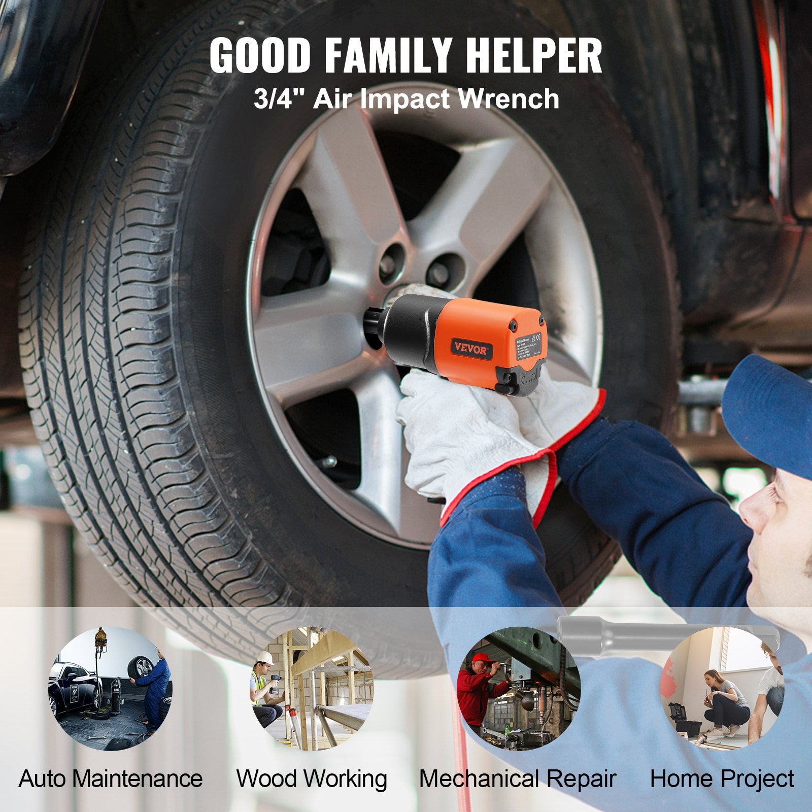 VEVOR Air Impact Wrench, 3/4-Inch Drive Air Impact Gun, Up to 1870ft-lbs Nut-busting Torque, Composite Pneumatic Impact Wrench for Auto_epairs_nd_aintenance Heavy Duty