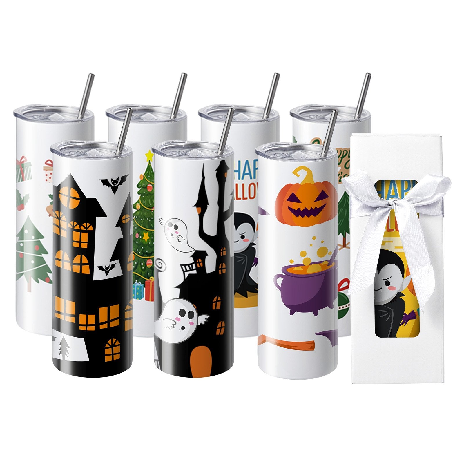 VEVOR 24 Pack Straight Sublimation Tumblers, 20 oz Blank Tumbler Bulk, Stainless Steel Double Wall Tumbler Cups with Straw, Lid, Brush, Base, Shrink Wrap, Gift Box, for Heat Press and Heat Transfer