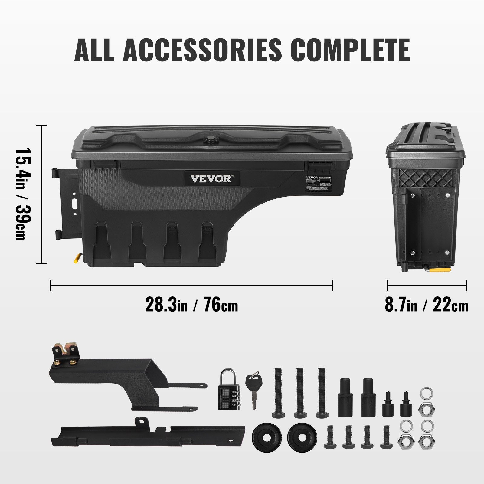 VEVOR Truck Bed Storage Box, Lockable Swing Case with Password Padlock, 6.6 Gal/25 L ABS Wheel Well Tool Box, Waterproof and Durable, Compatible with Ford F-150 2015-2021, Drivers Side