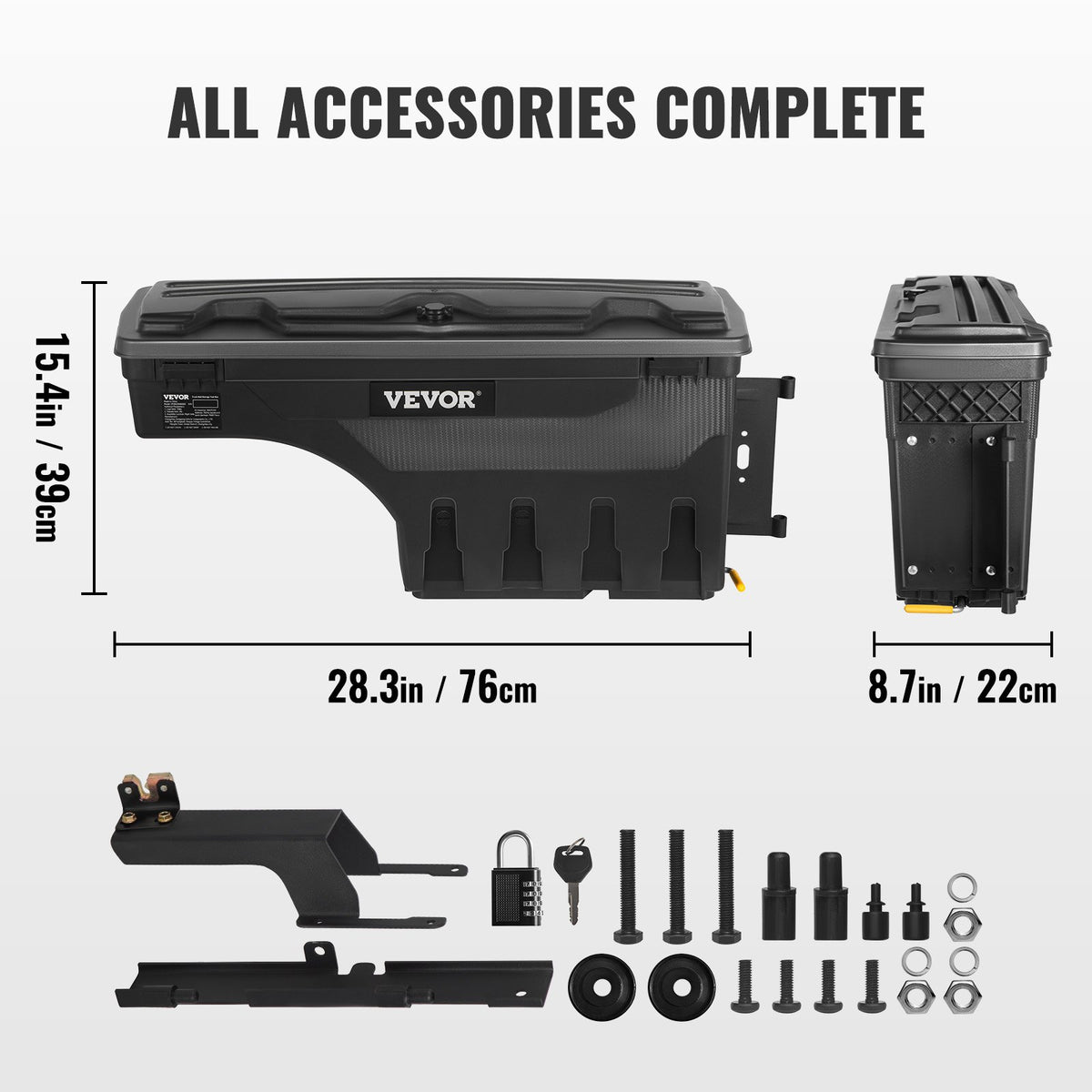 VEVOR Truck Bed Storage Box, Lockable Swing Case with Password Padlock, 6.6 Gal/25 L ABS Wheel Well Tool Box, Waterproof and Durable, Compatible with Ford F-150 2015-2021, Passenger Side