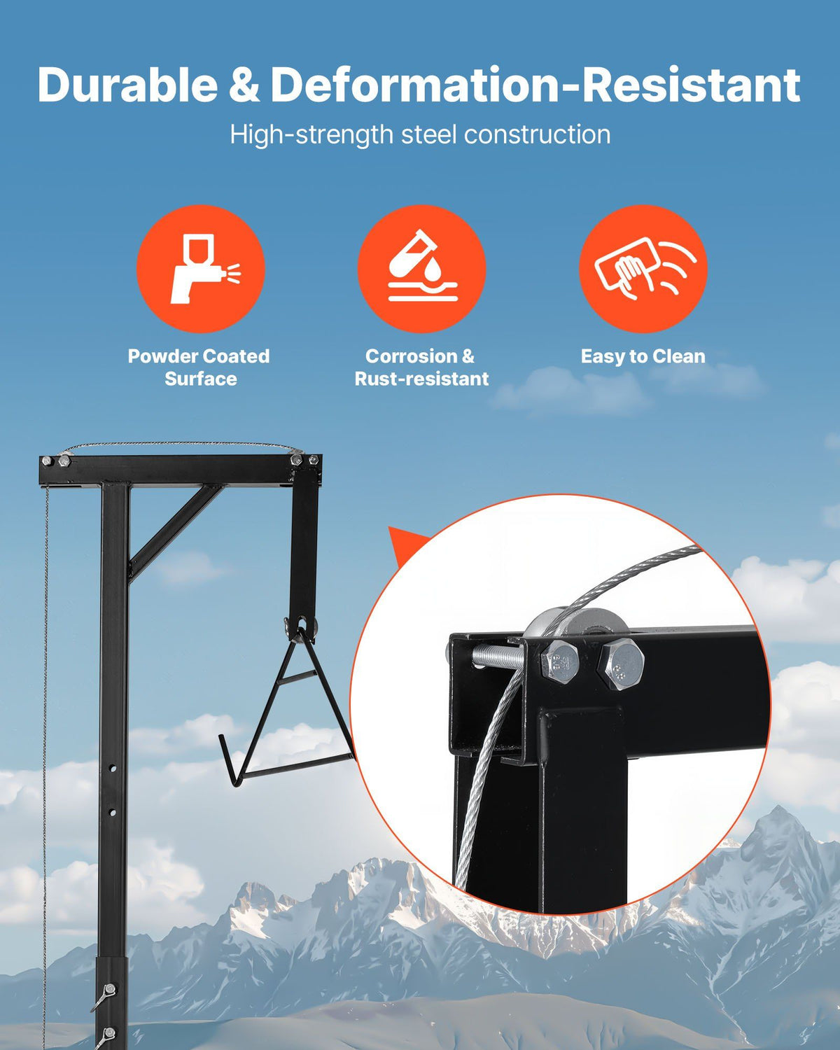 Truck Hitch Game Hoist, 500 lbs Load Capacity, Hunting Deer Hoist with 2-inch Receiver, 360-Degree Swivel Shaft & Adjustable Height, Includes Gambrel Winch for Skinning & Cleaning Game