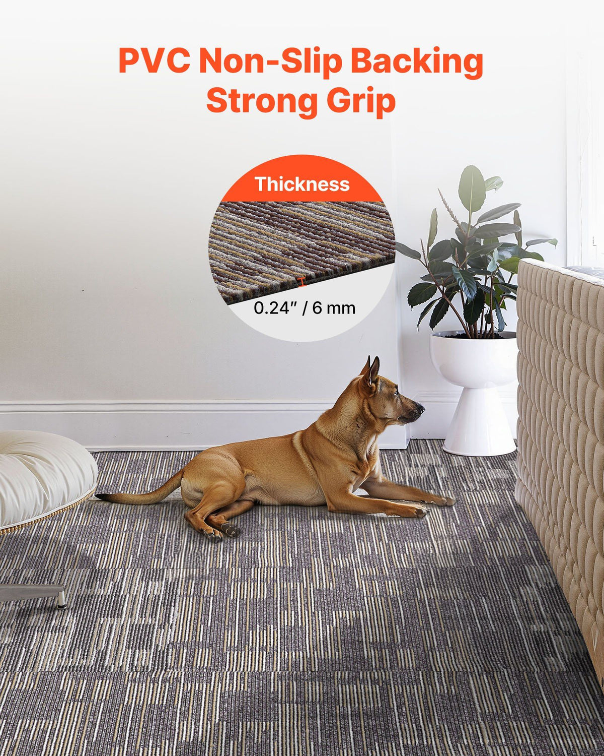 Carpet Tiles Reusable 610x610 mm, 24 PCS Modular Carpet Square Rug, Commercial Floor Soft Padded for Seamless Cover 8.9㎡, Easy DIY Replacement for Living Room Bedroom Indoor, Gray & Brown