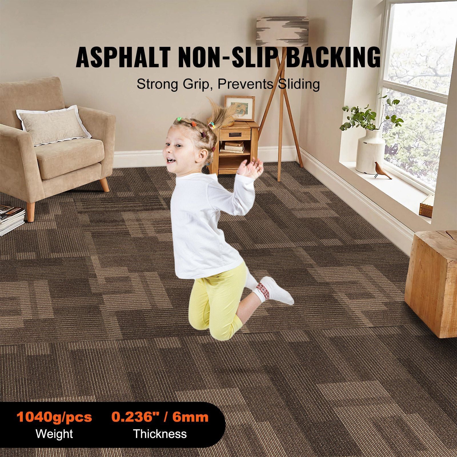 Carpet Tiles Reusable, 24"x 24"Carpet Squares With Padding Attached, Soft Padded Carpet Tiles, Easy Install DIY for Bedroom Living Room (24Tiles, Mixed Brown)