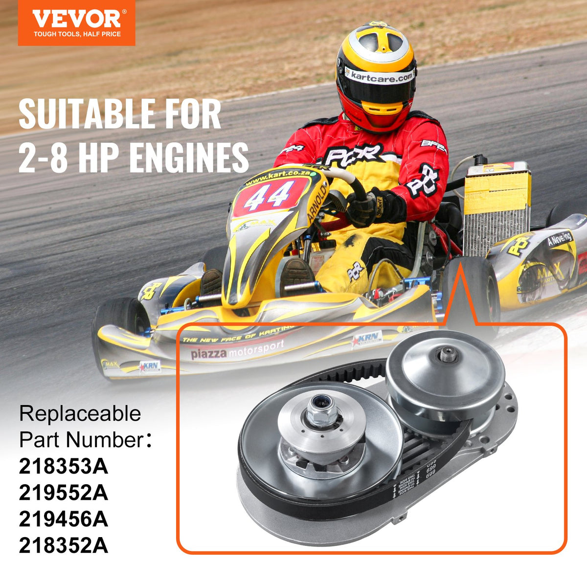 VEVOR Drive Clutch, 2-8HP Engine, 2000 RPM High-Strength Drive Clutch with Asymmetric Designed Wheels & Robust Rubber Belt, Sturdy & Durable Clutch with Full Accessories, Fit for Various Engines