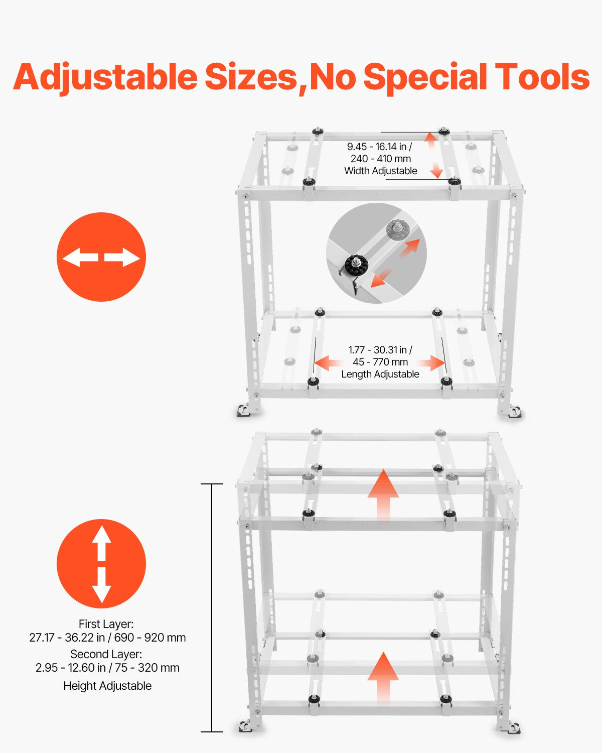 VEVOR Mini Split Ground Stand, Anti-Vibration Mini Split Stand for 9000-18000 BTU Ductless Air Conditioner Heat Pump, Heavy Duty AC Base Bracket Floor Mount w/ 250kg Max. Load,Dual Levels