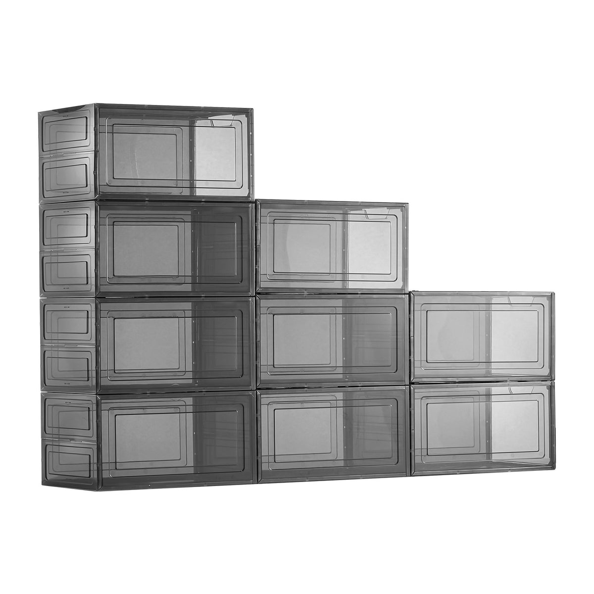 VEVOR Shoe Storage Boxes, 9 Pack Clear Stackable Shoe Boxes Storage Organizers with Magnetic Door, Fit up to US Size 13, Plastic Sneaker Containers for High Heels, Boots, and Hats, Transparent Black