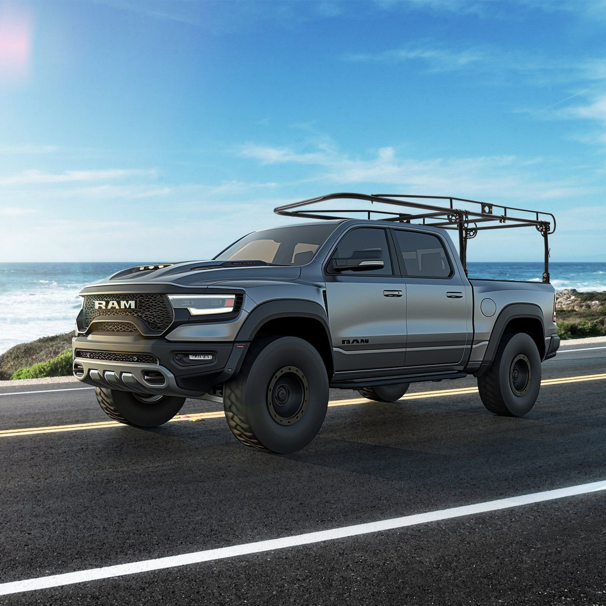 Truck Ladder Rack, 1000 LBS / 454 KG Strong Capacity Truck Racks, Non-Drilling / Drilling Installation for Long or Heavy Cargo, 43.3-63 inch Adjustable Width for Kayak, Ladder, Surfboard, Lumber