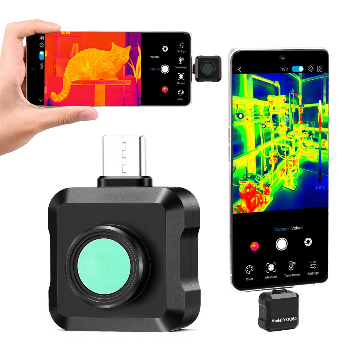 Thermal Imaging Camera for Android, 320 x 240 TISR Super Resolution, 25HZ Refresh Rate Infrared Thermal Imager for Smartphone Tablet, 160 x 120 IR Resolution, -20°C to 550°C &amp; 15 Color Palettes