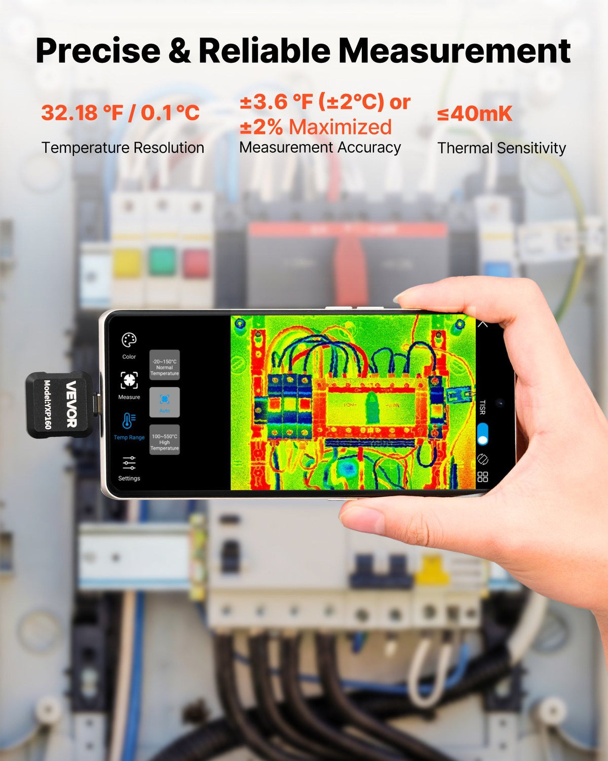 Thermal Imaging Camera for Android, 320 x 240 TISR Super Resolution, 25HZ Refresh Rate Infrared Thermal Imager for Smartphone Tablet, 160 x 120 IR Resolution, -20°C to 550°C & 15 Color Palettes