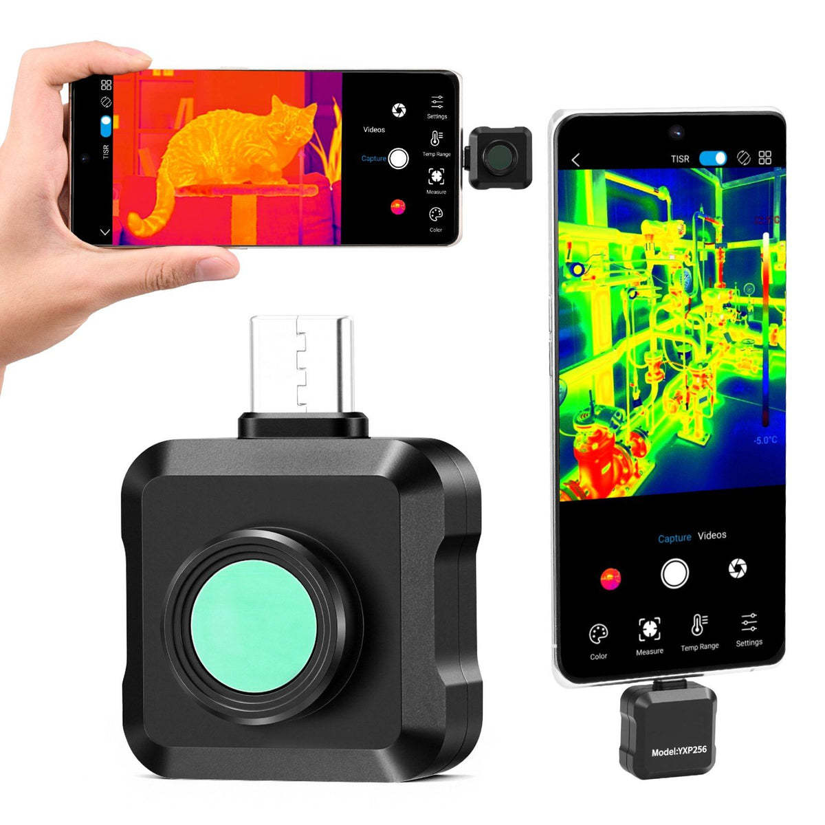 Thermal Imaging Camera for Android, 512 x 384 TISR Super Resolution, 25HZ Refresh Rate Infrared Thermal Imager for Smartphone Tablet, 256 x 192 IR Resolution, -20°C to 550°C &amp; 15 Color Palettes