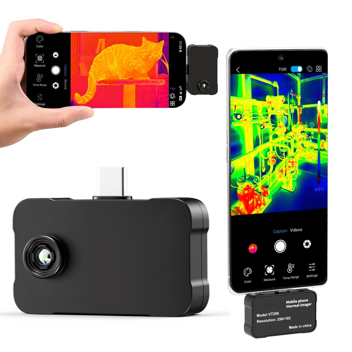 Thermal Imaging Camera for Android &amp; iOS, 512 x 384 Super Resolution, 25HZ Refresh Rate Infrared Thermal Imager for Smartphone Tablets, 256 x 192 IR Resolution, -20°C to 550°C &amp; 6 Color Palettes