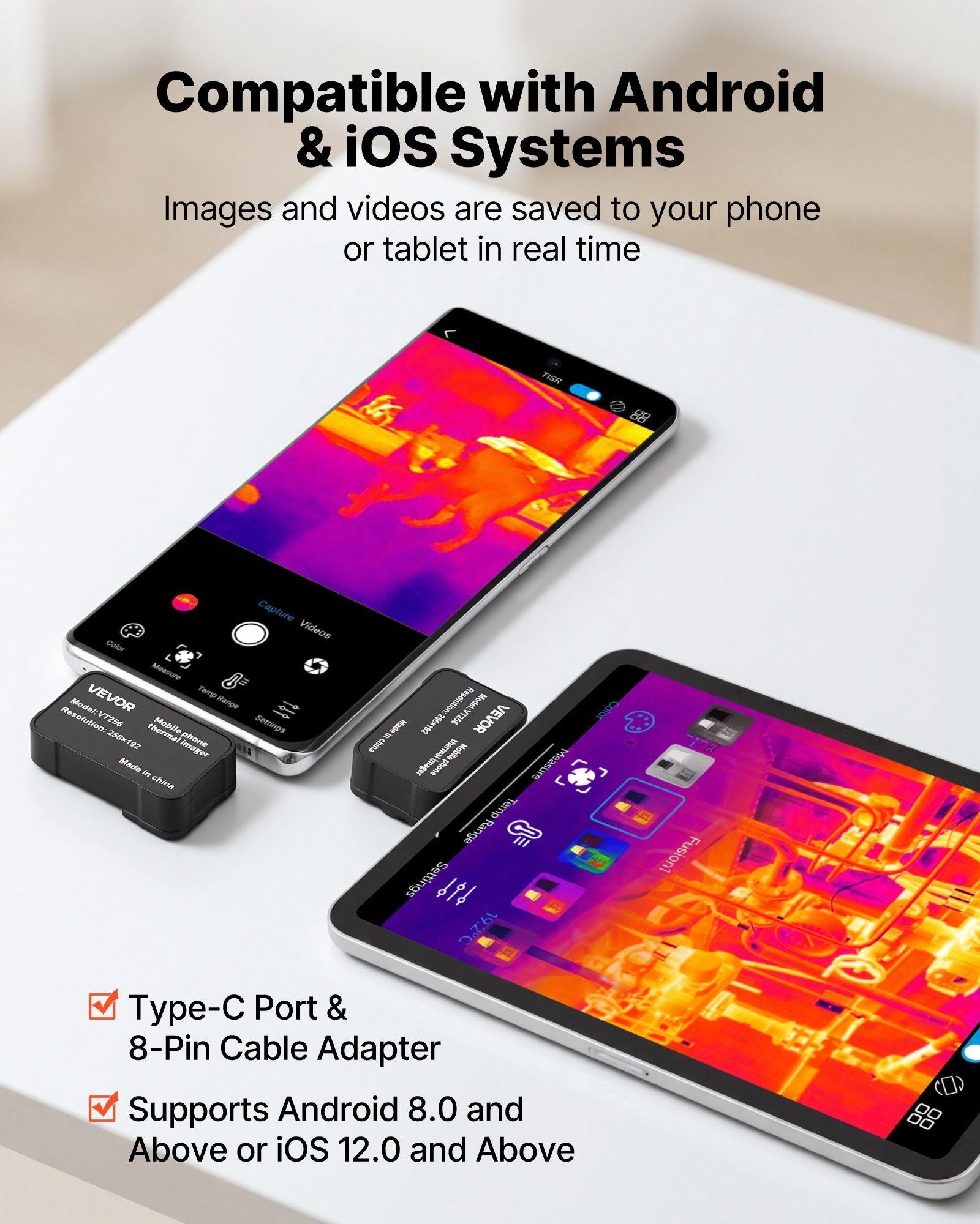 Thermal Imaging Camera for Android & iOS, 512 x 384 Super Resolution, 25HZ Refresh Rate Infrared Thermal Imager for Smartphone Tablets, 256 x 192 IR Resolution, -20°C to 550°C & 6 Color Palettes