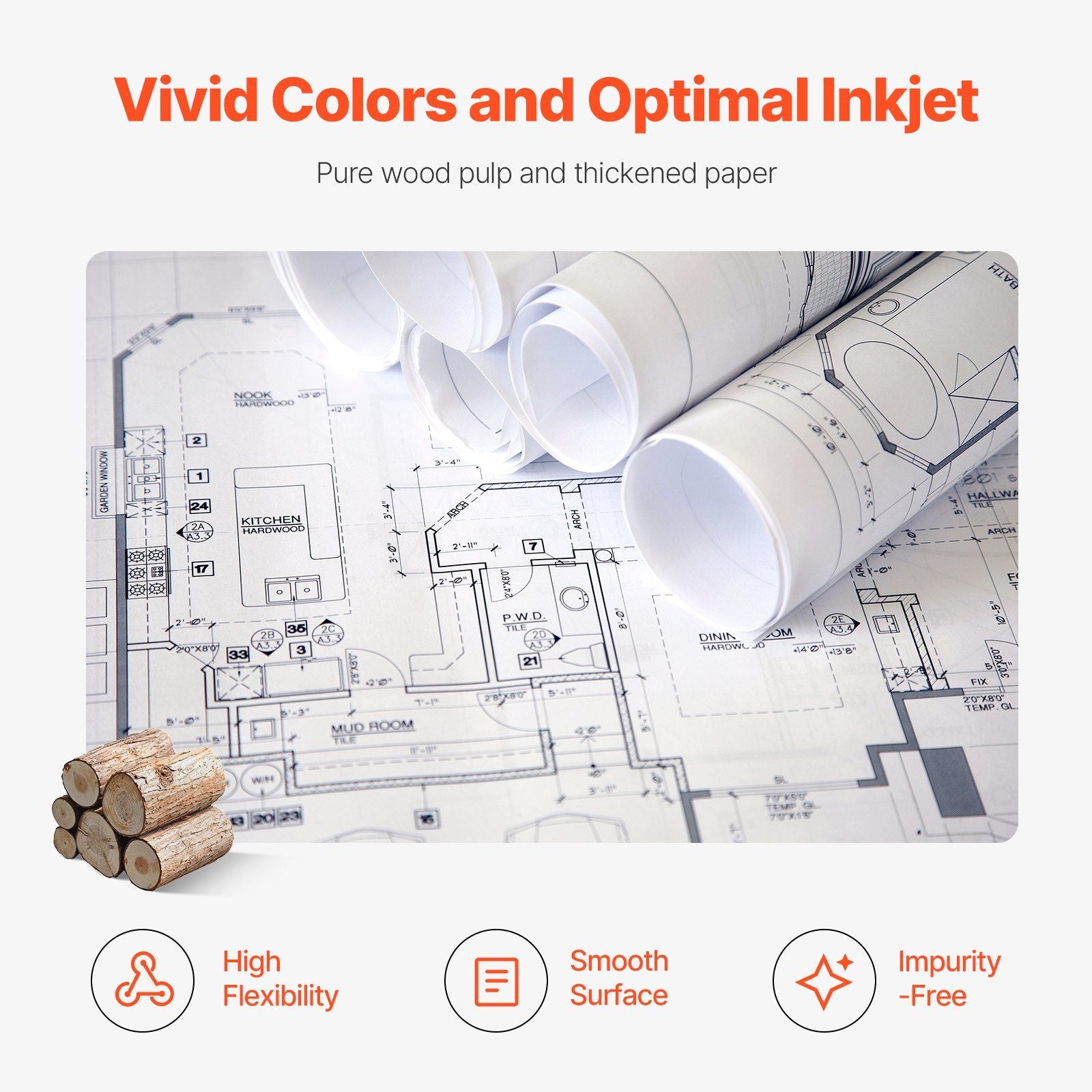 Wide Format Paper, 609.6 mm x 152.4 m Plotter Paper, 2 Rolls CAD Bond Rolls with 76.2 mm Core, 16 KG Plotter Paper Rolls, for CAD Drawings, Engineering Plans, GIS Maps & Architectural Designs