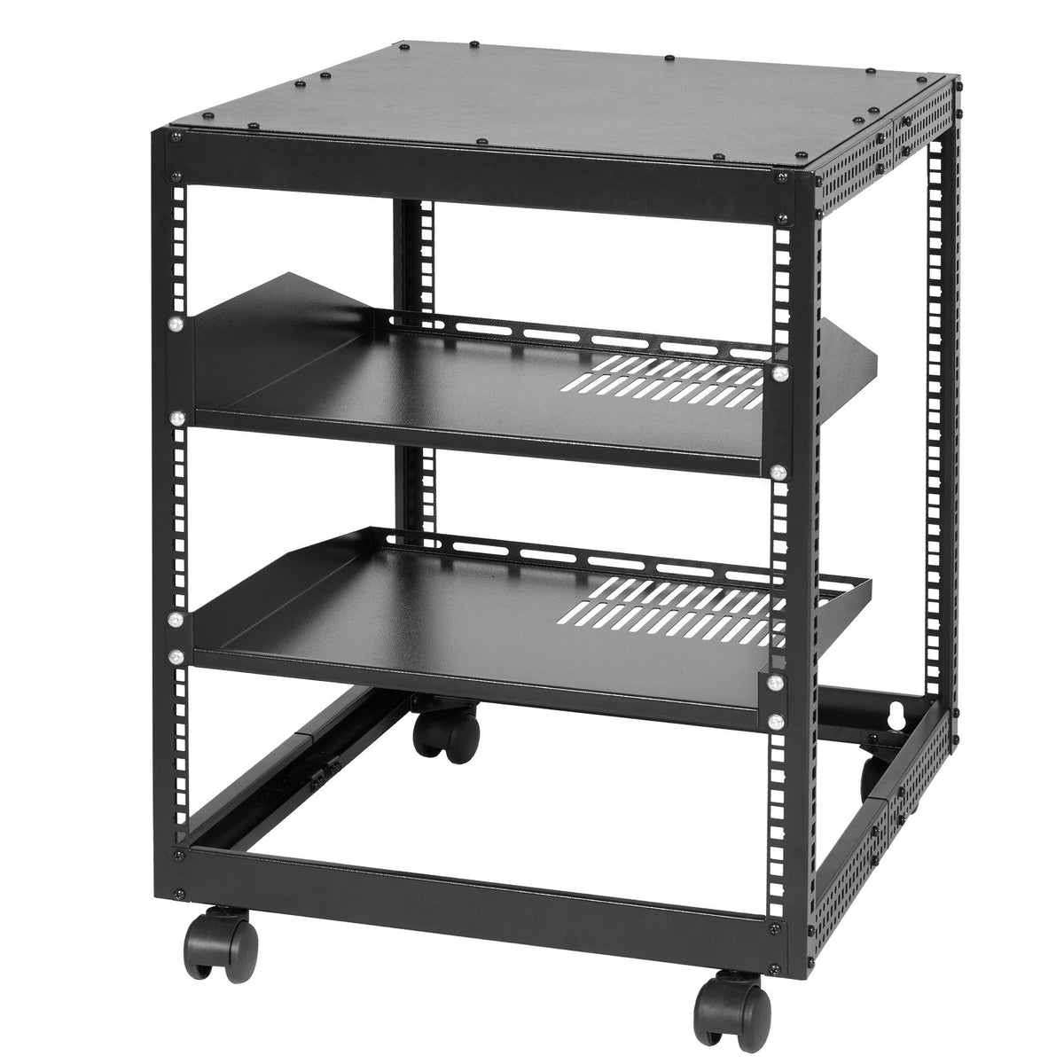 VEVOR 12U Open Frame Server Rack, 15&#39;&#39;-40&#39;&#39; Adjustable Depth, Free Standing or Wall Mount Network Server Rack, 4 Post AV Rack with Casters, Holds All Your Networking IT Equipment AV Gear Router Modem