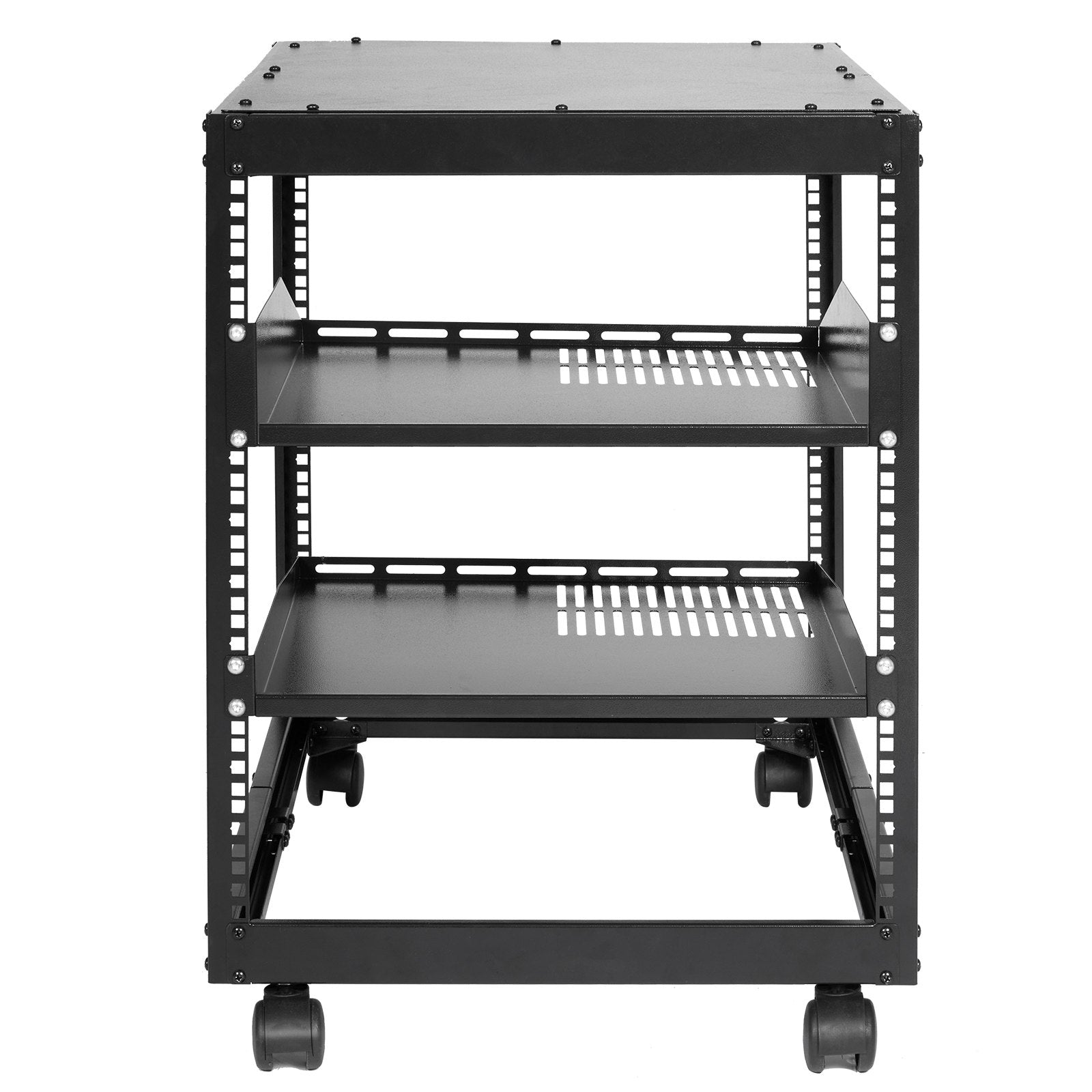 VEVOR 12U Open Frame Server Rack, 15''-40'' Adjustable Depth, Free Standing or Wall Mount Network Server Rack, 4 Post AV Rack with Casters, Holds All Your Networking IT Equipment AV Gear Router Modem