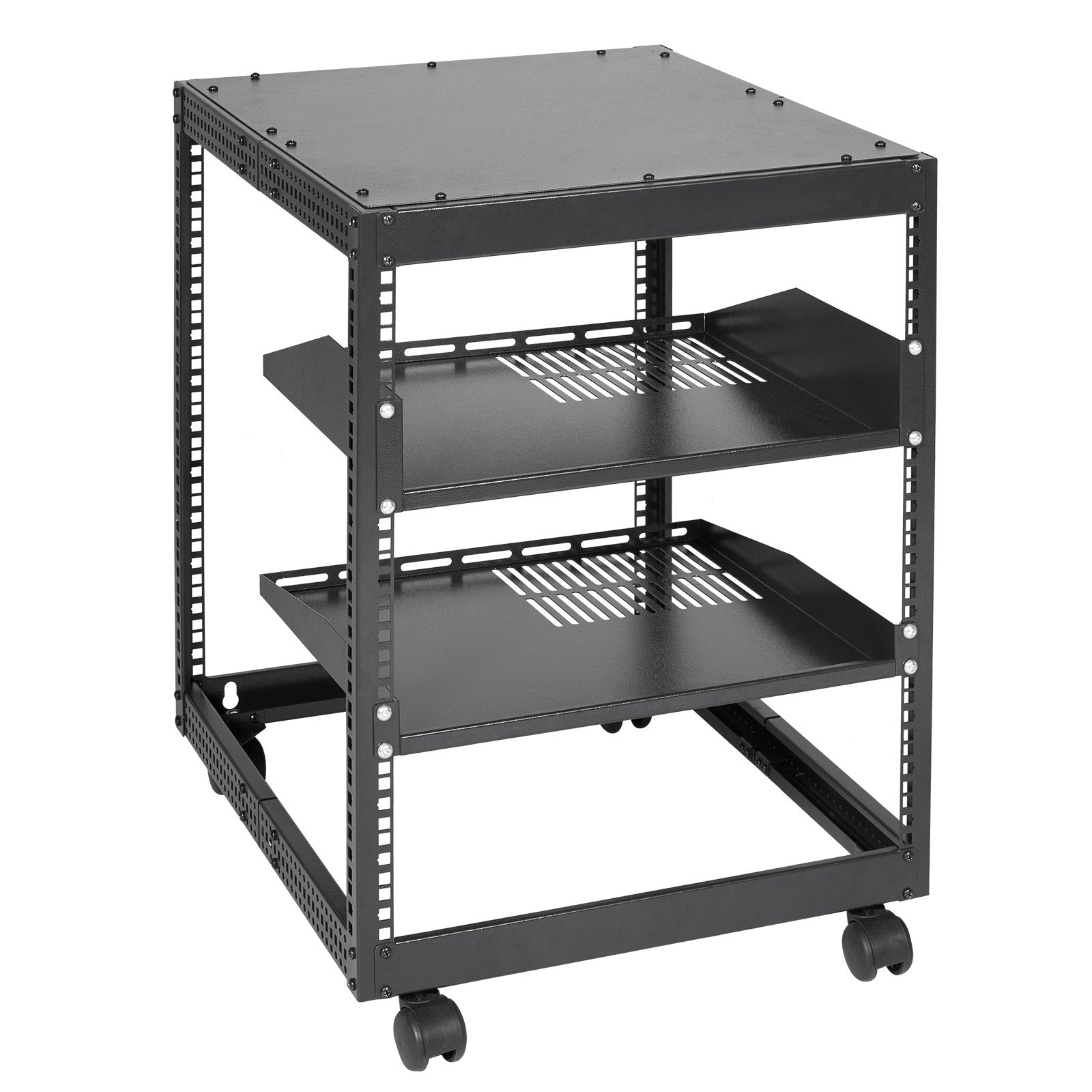VEVOR 12U Open Frame Server Rack, 15''-40'' Adjustable Depth, Free Standing or Wall Mount Network Server Rack, 4 Post AV Rack with Casters, Holds All Your Networking IT Equipment AV Gear Router Modem
