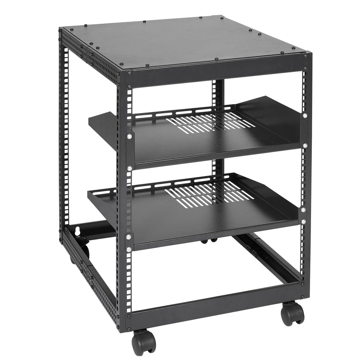 VEVOR 12U Open Frame Server Rack, 15''-40'' Adjustable Depth, Free Standing or Wall Mount Network Server Rack, 4 Post AV Rack with Casters, Holds All Your Networking IT Equipment AV Gear Router Modem