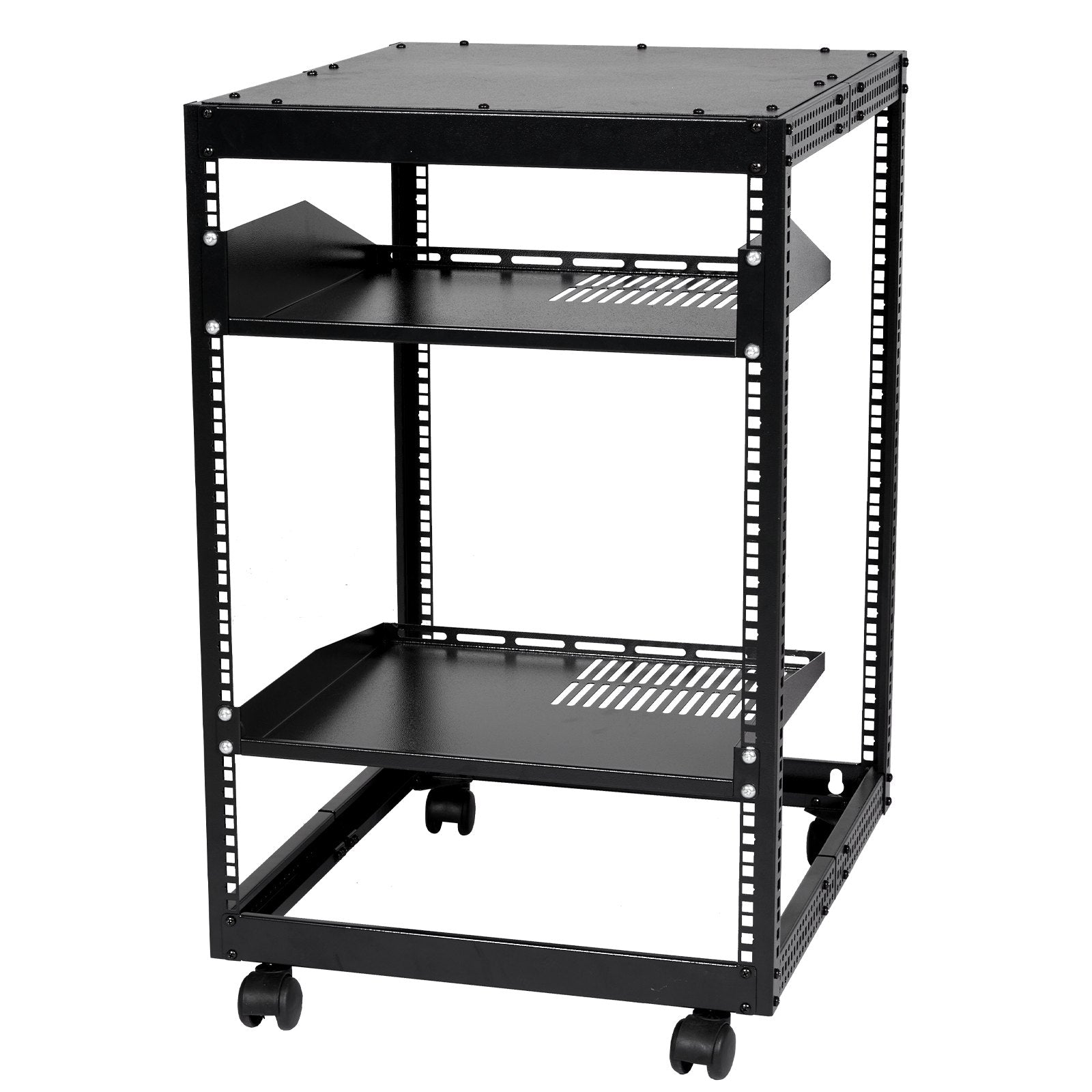 VEVOR 15U Open Frame Server Rack, 23-40 in Adjustable Depth, Free Standing or Wall Mount Network Server Rack, 4 Post AV Rack with Casters, Holds All Your Networking IT Equipment AV Gear Router Modem